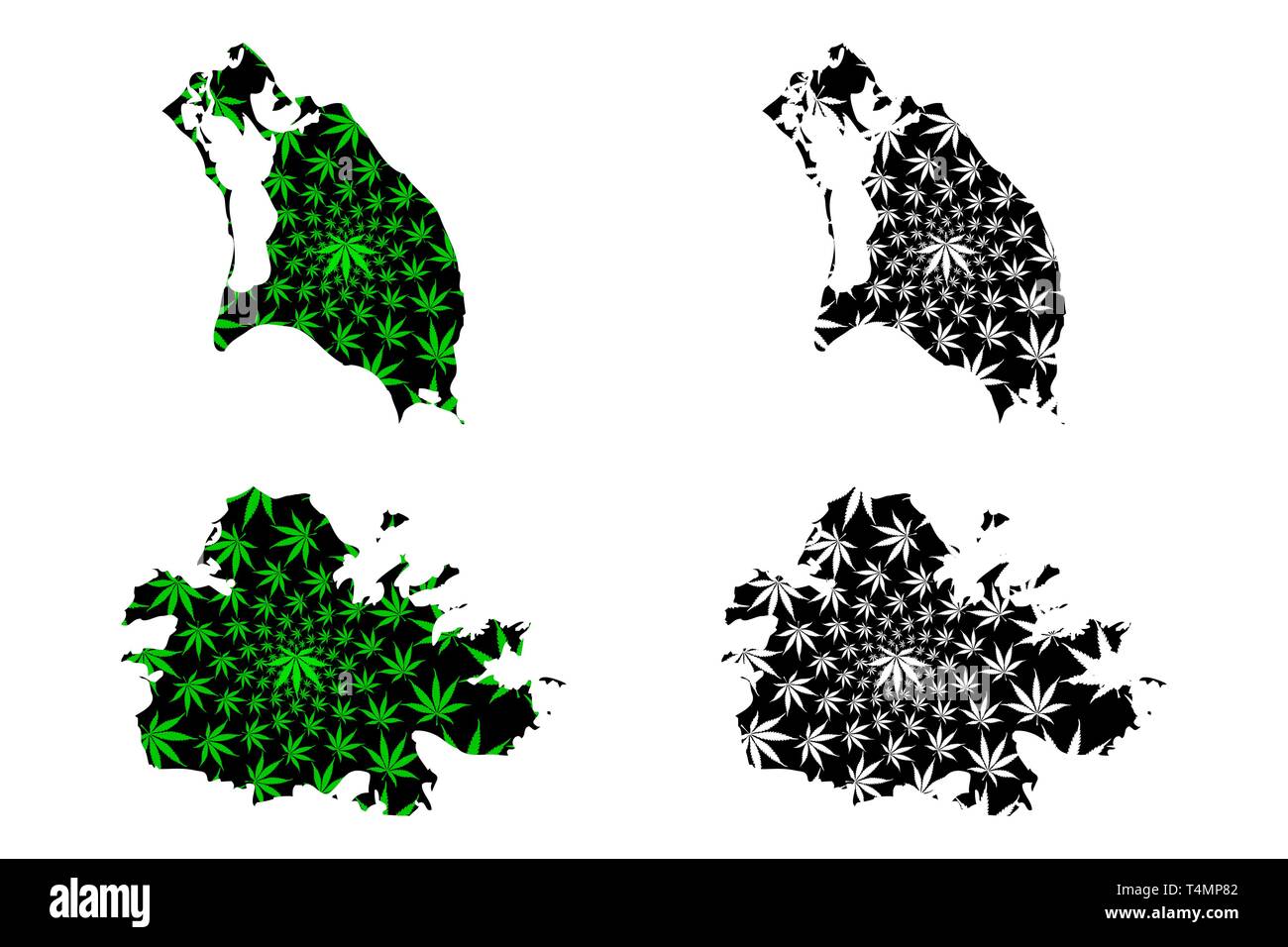 Antigua und Barbuda - Karte ist Cannabis blatt grün und schwarz, Antigua und Barbuda Insel Karte aus Marihuana (Marihuana, THC) Laub, Stock Vektor