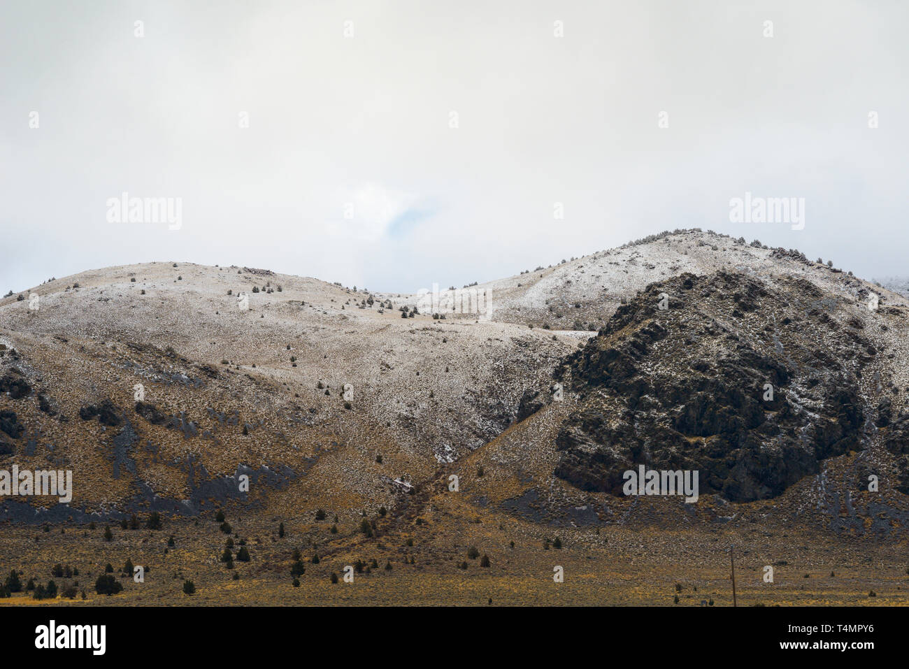 Sanfte Hügel mit Abstauben des Schnees in Oregon Wüste Stockfoto