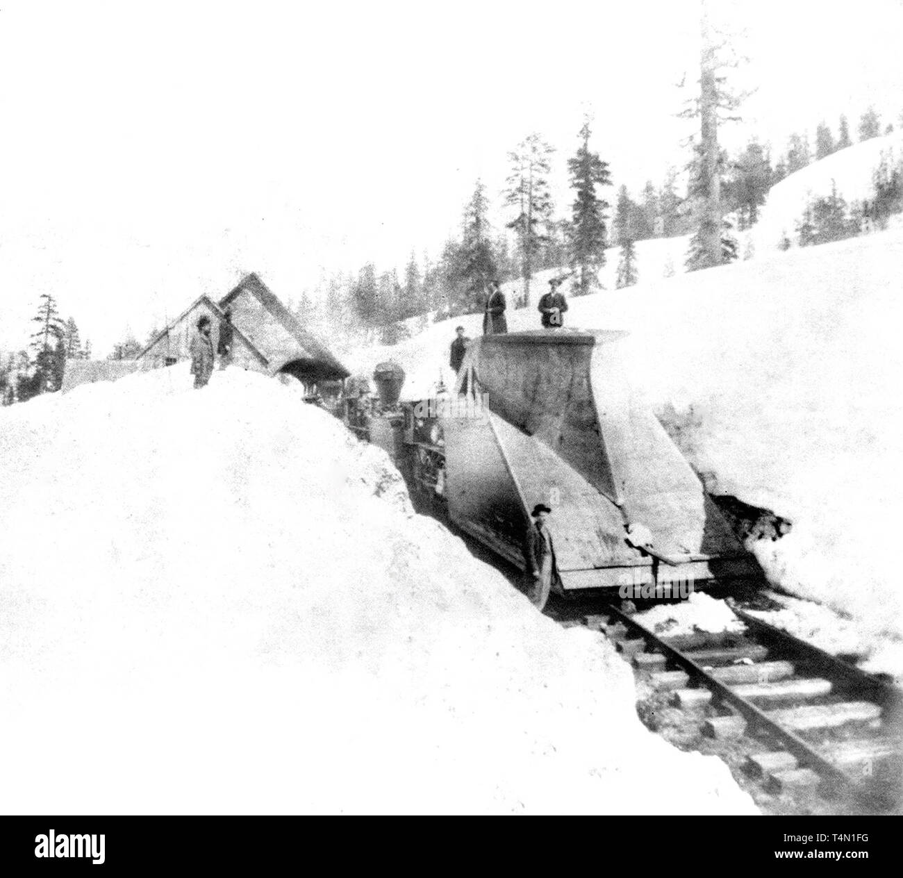 Geschichte Kaliforniens - Schneepflug der Central Pacific R.R. Unternehmen - in der Nähe von Cisco kann. 1866 Stockfoto