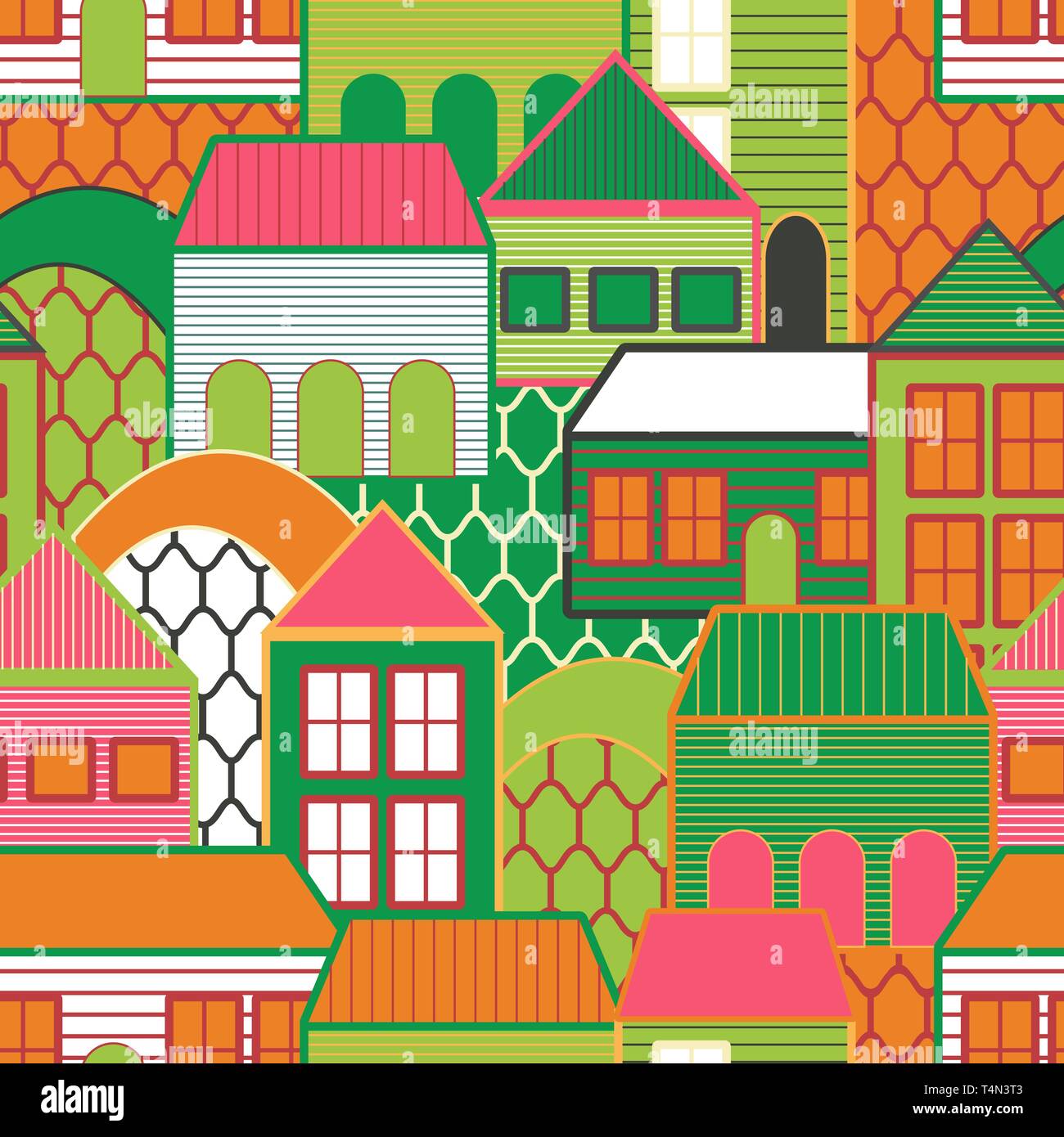 Die nahtlose Vektor Hintergrund mit bunten Häusern Stock Vektor