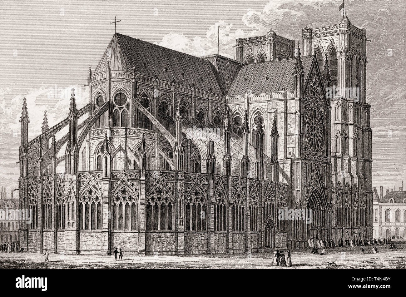 Notre-Dame de Paris, antike Stahl Gravierte drucken, 1831 Stockfoto