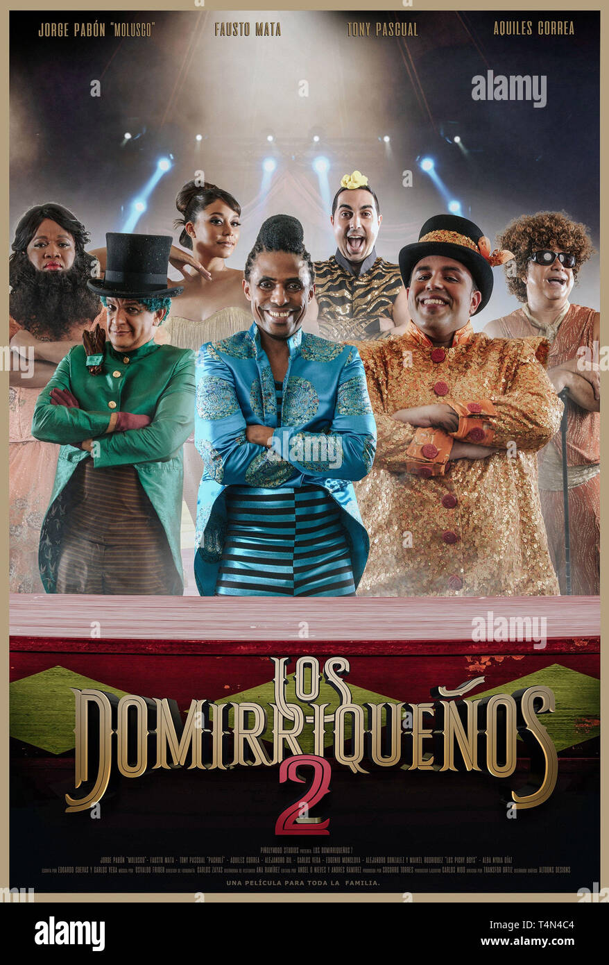 LOS DOMIRRIQUENOS 2, Poster in Spanisch, vorne von links: Tony Pascual, Fausto Mata, Jorge Pabon, 2019. © spanglish Filme/courtesy Everett Collection Stockfoto