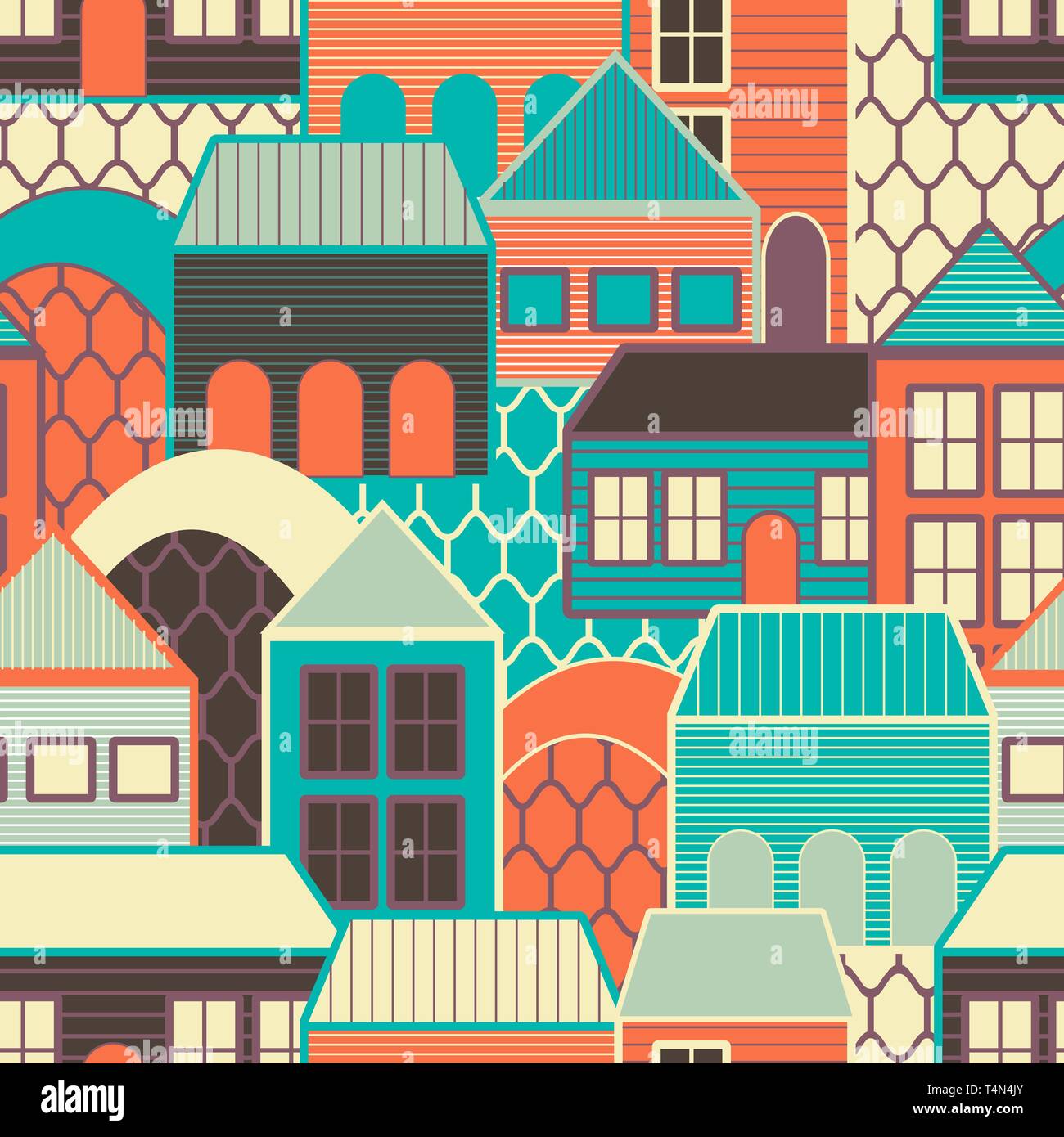 Die nahtlose Vektor Hintergrund mit bunten Häusern Stock Vektor