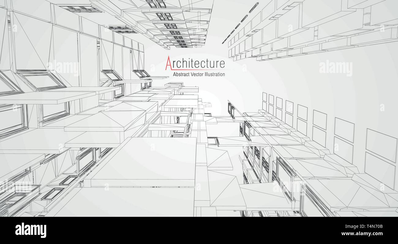 Moderne Architektur Drahtmodell. Konzept der urbanen Drahtmodell. Drahtmodell Gebäude Abbildung: Architektur CAD-Zeichnung. Stock Vektor