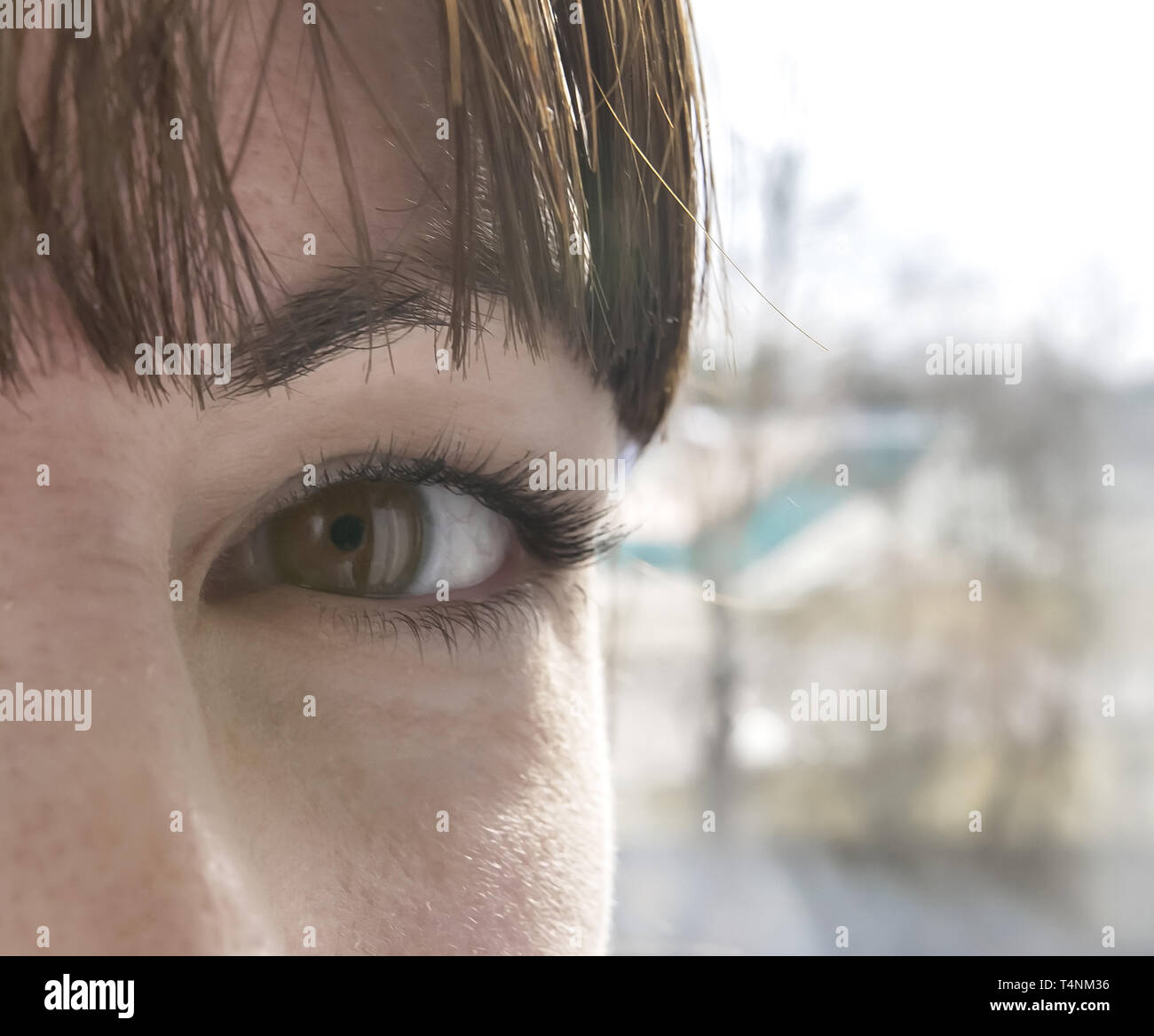 Die Augen eines jungen Mädchens in der Kamera, close-up Stockfoto