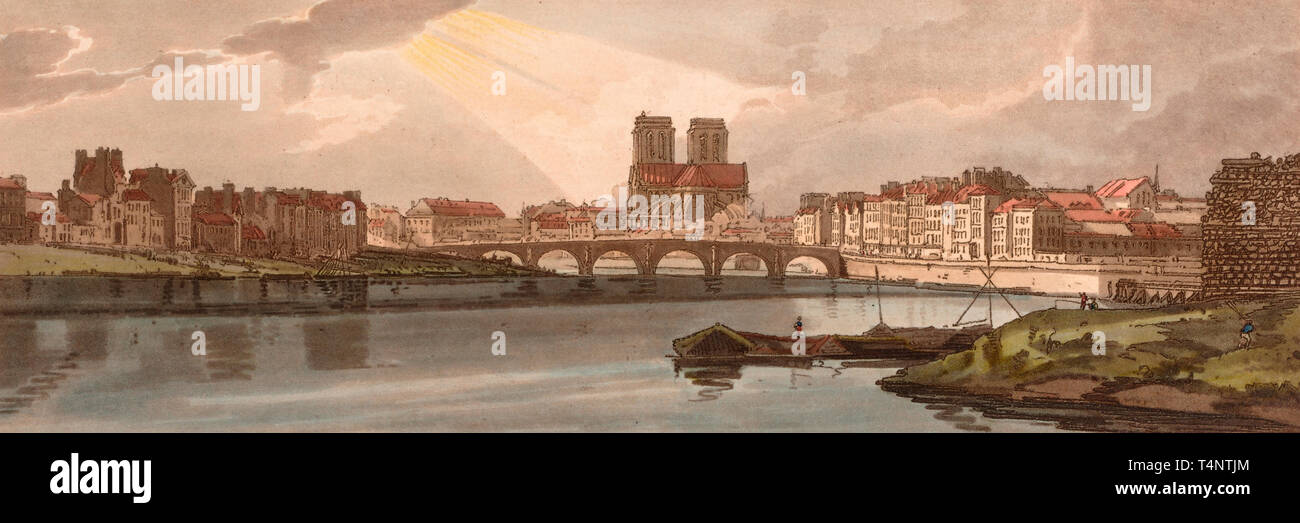 Blick auf die Pont de la Tournelle & Notre Dame aus dem Arsenal, circa 1802. Thomas Girtin Stockfoto