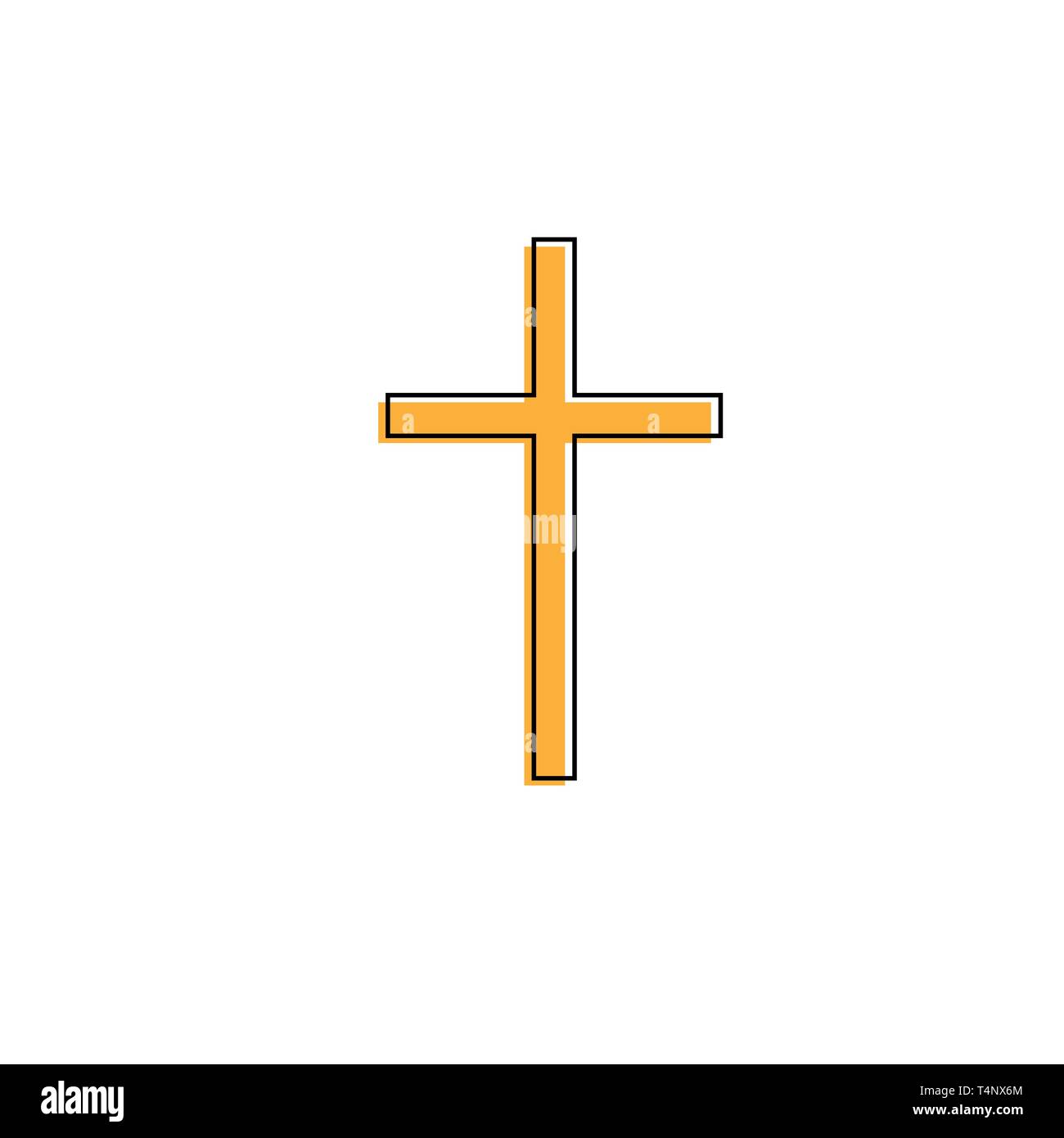 Christliche Kreuz gelbes Symbol auf weißem Hintergrund. Stock Vektor