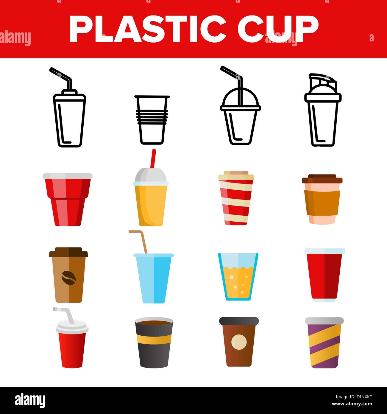 Einweg Plastikbecher Linear Vector Icons Einstellen Stock Vektorgrafik Alamy