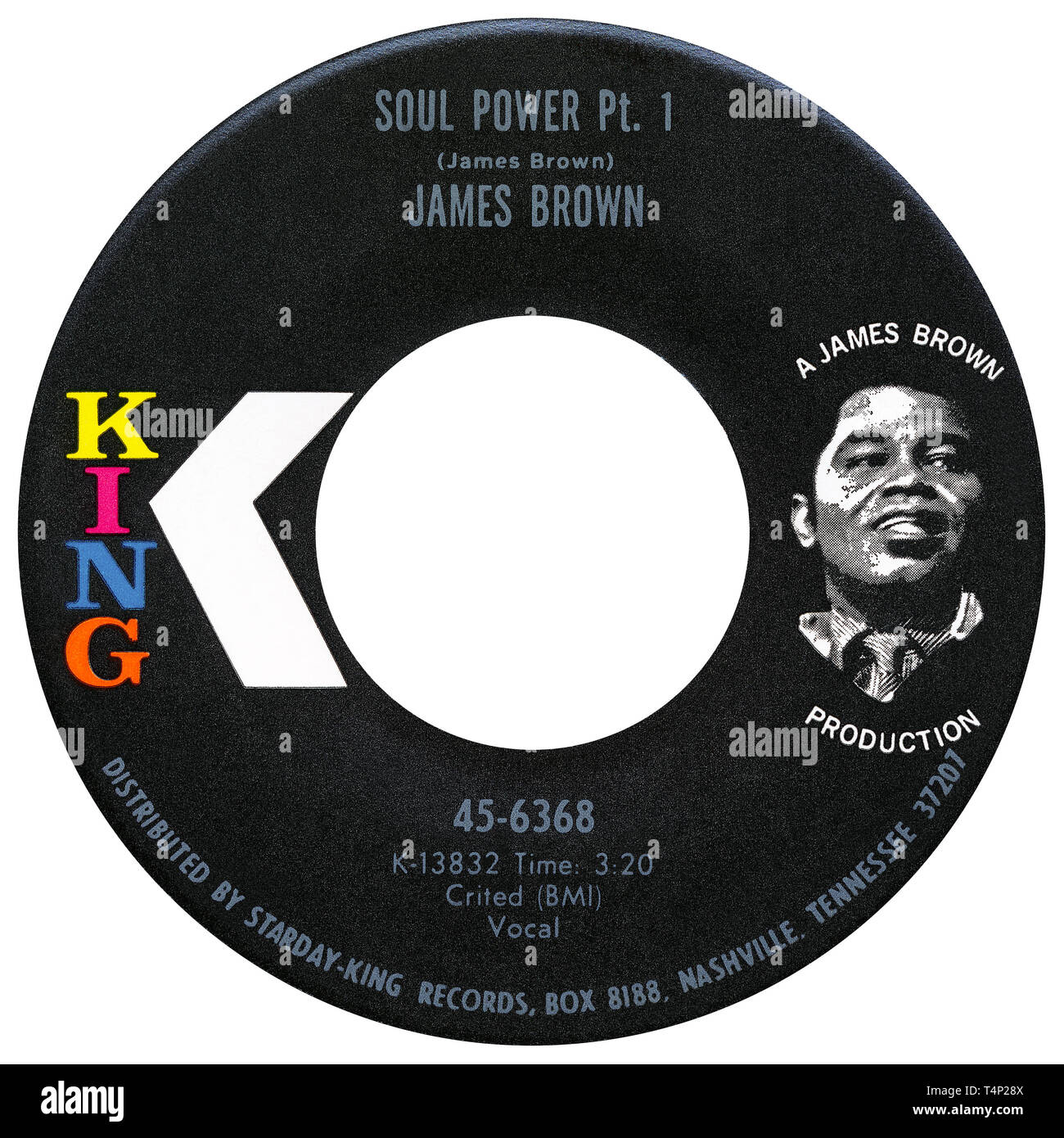 Uns 45 Min single Soul Power von James Brown auf den König Label von 1971. Geschrieben und von James Brown produziert. Stockfoto