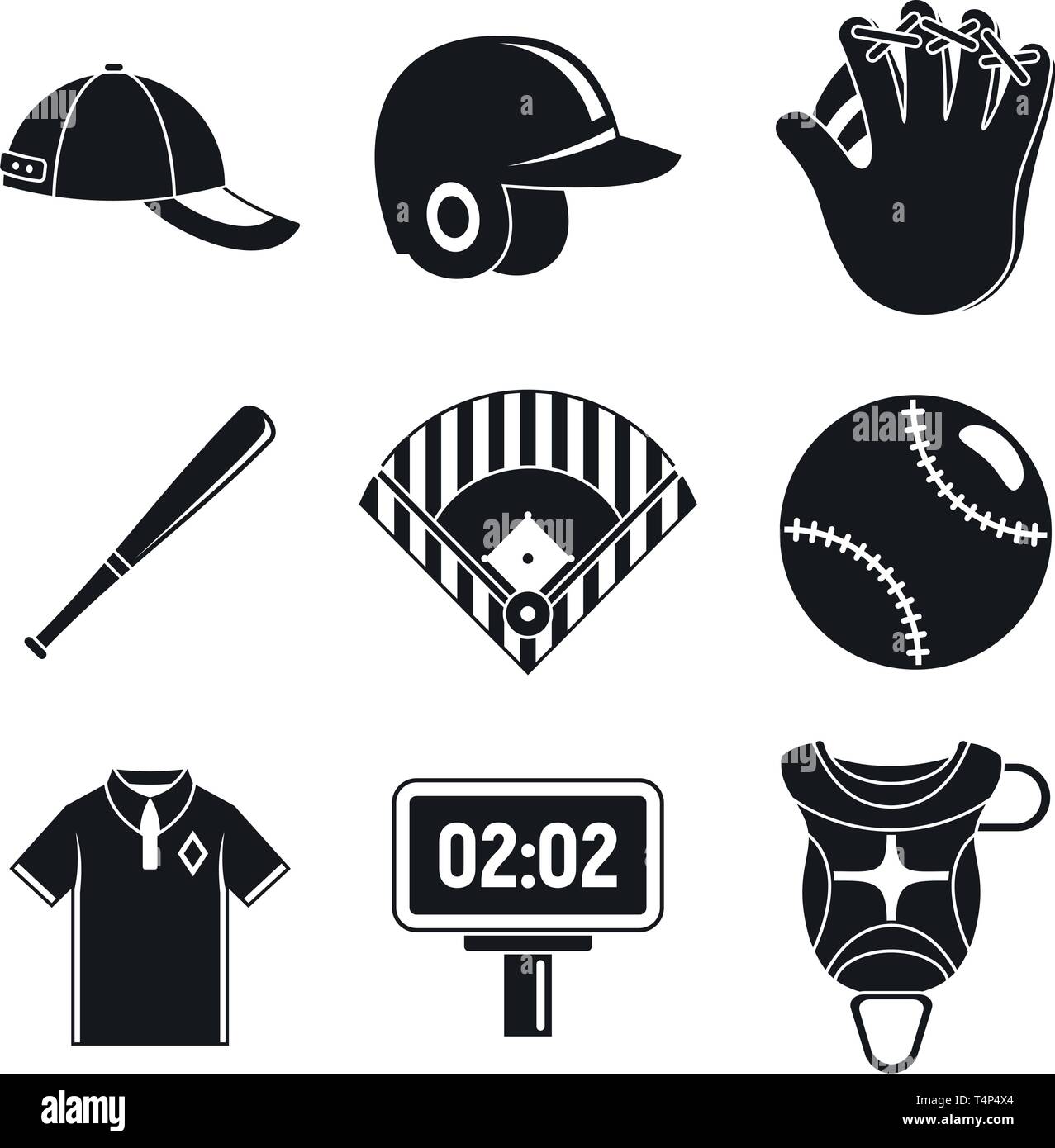 Baseball Ausrüstung Symbole gesetzt. Einfache baseball Ausrüstung Vector  Icons für Web Design auf weißem Hintergrund Stock-Vektorgrafik - Alamy