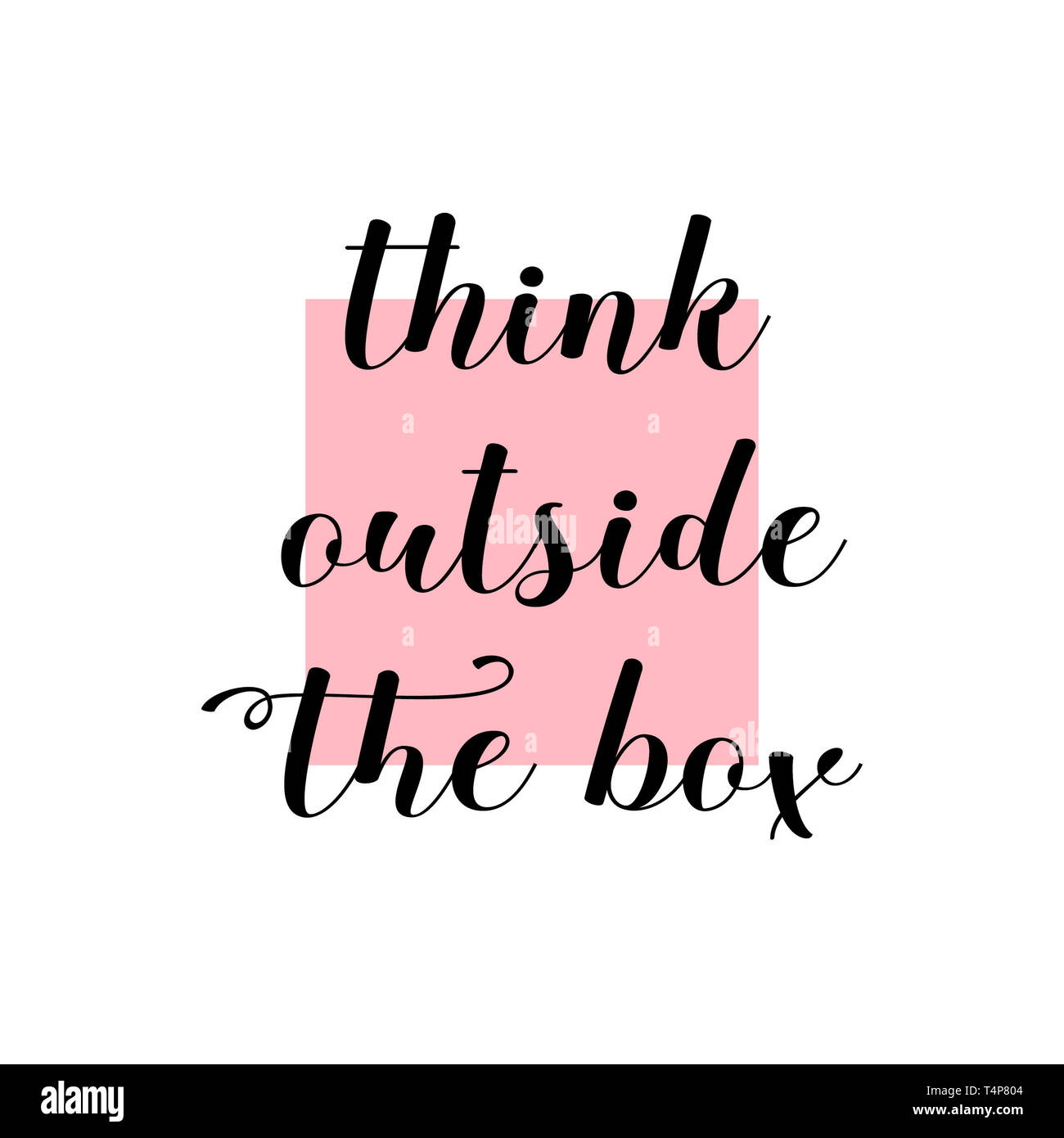 Denken außerhalb der Box. Inspirational Anführungsstrich Kalligraphie mit rosa Hintergrund. Stockfoto