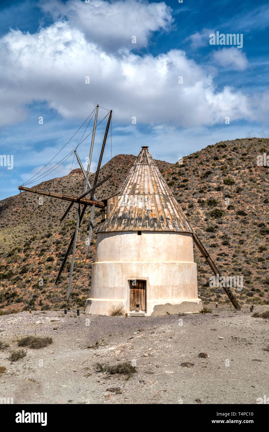 Windmühle, Cabo de Gata, Almeria, Andalusien, Spanien Stockfoto