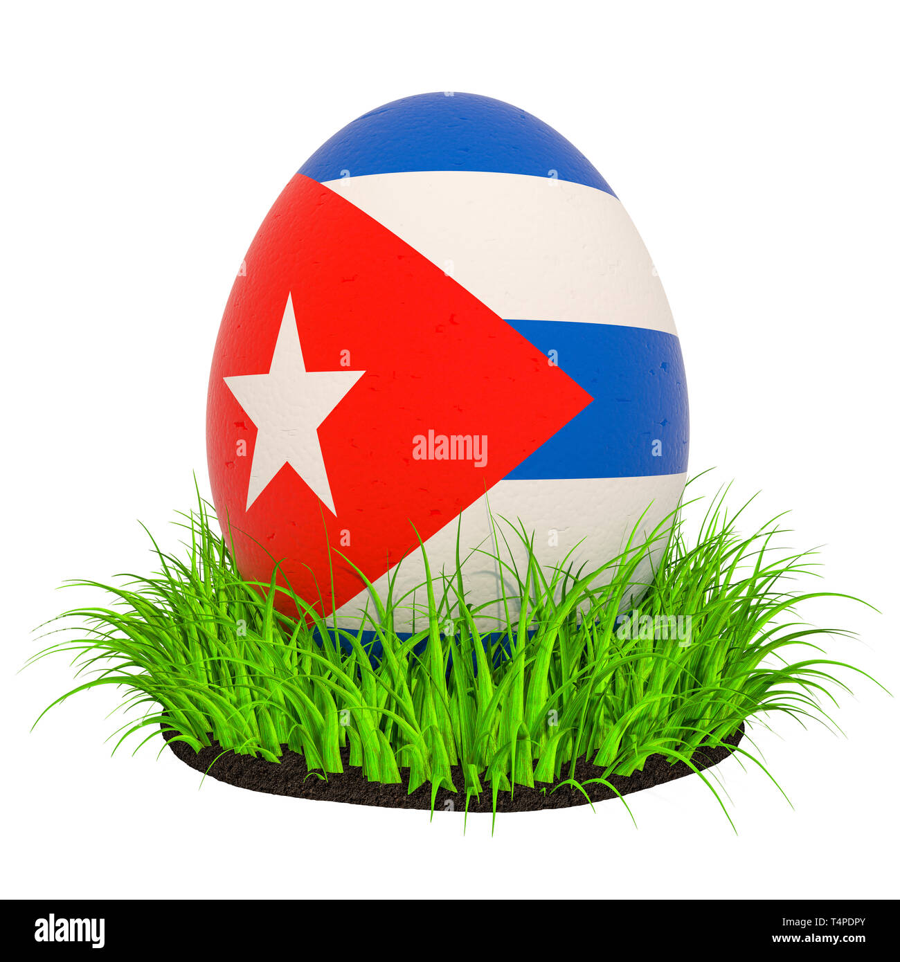 Osterei mit Fahne von Kuba in das grüne Gras, 3D-Rendering auf weißem Hintergrund Stockfoto