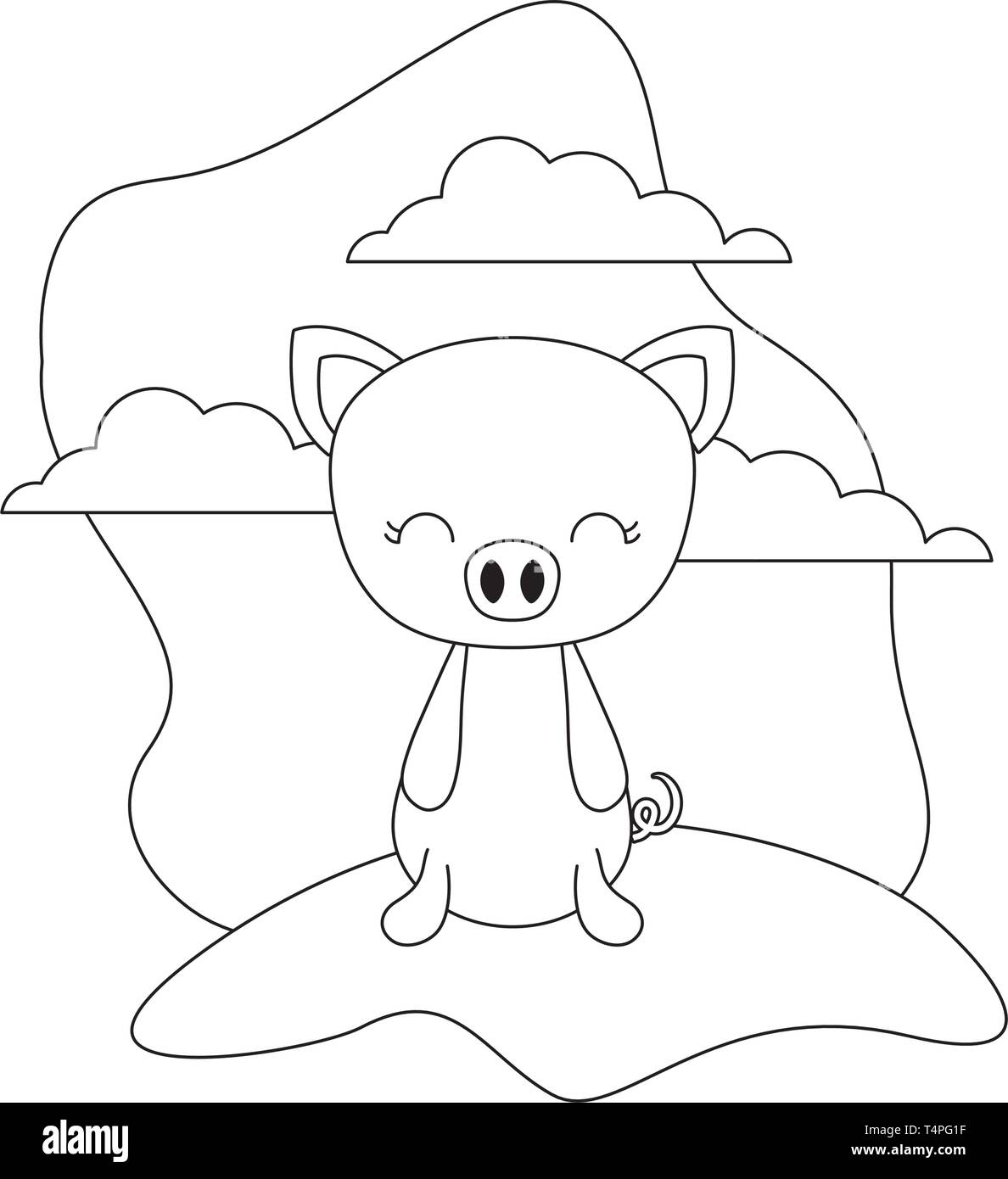 Süße Schweinchen Tier in Landschaft Szene Vector Illustration Design Stock Vektor