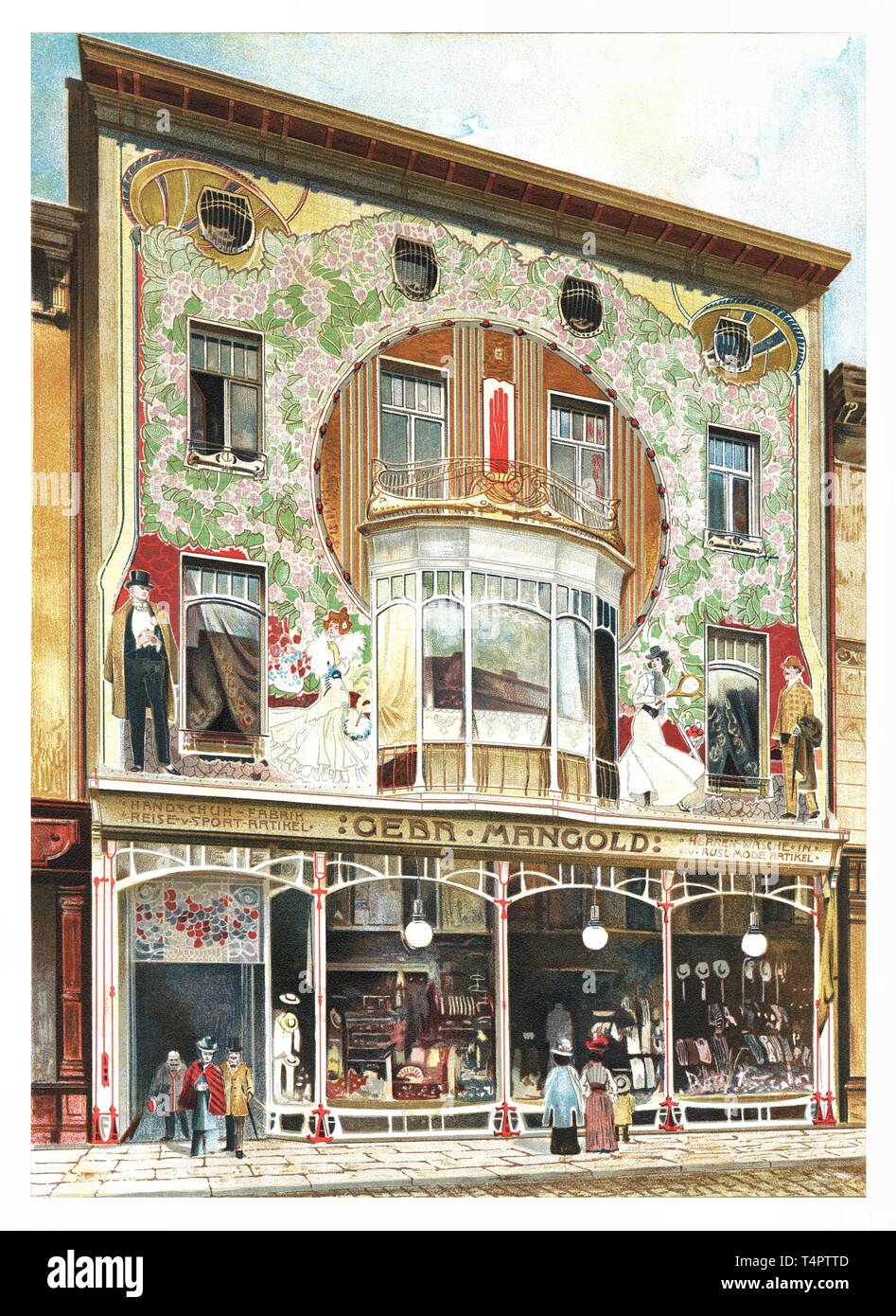 Magazin Store in Essen, Deutschland - vintage eingravierten Abbildung. Von modernen städtischen Häuser, 1905 Stockfoto