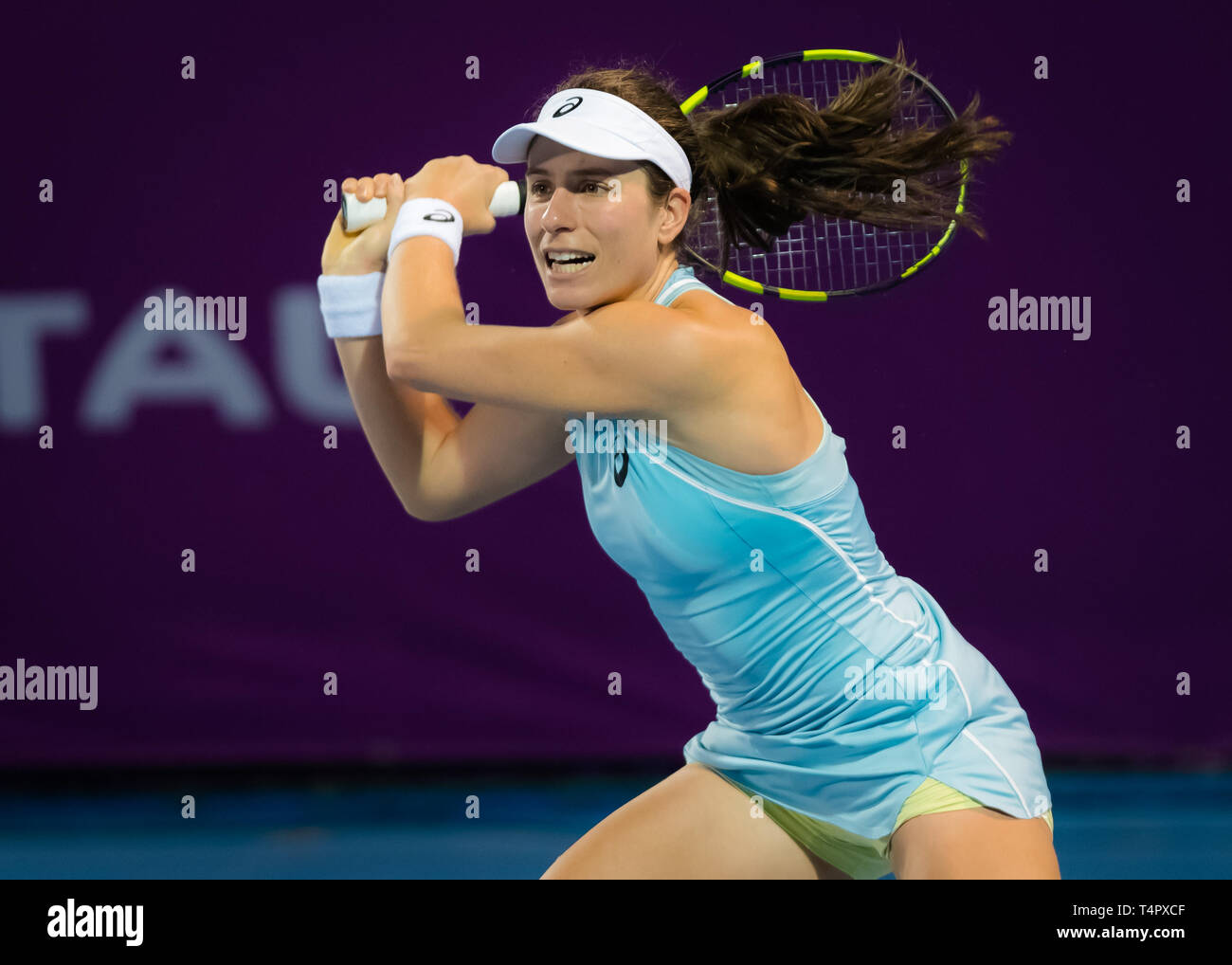 DOHA, Katar - Februar 14: Johanna Konta von Großbritannien an den Qatar Total Open WTA Premier Tennis Turnier 2018 Stockfoto