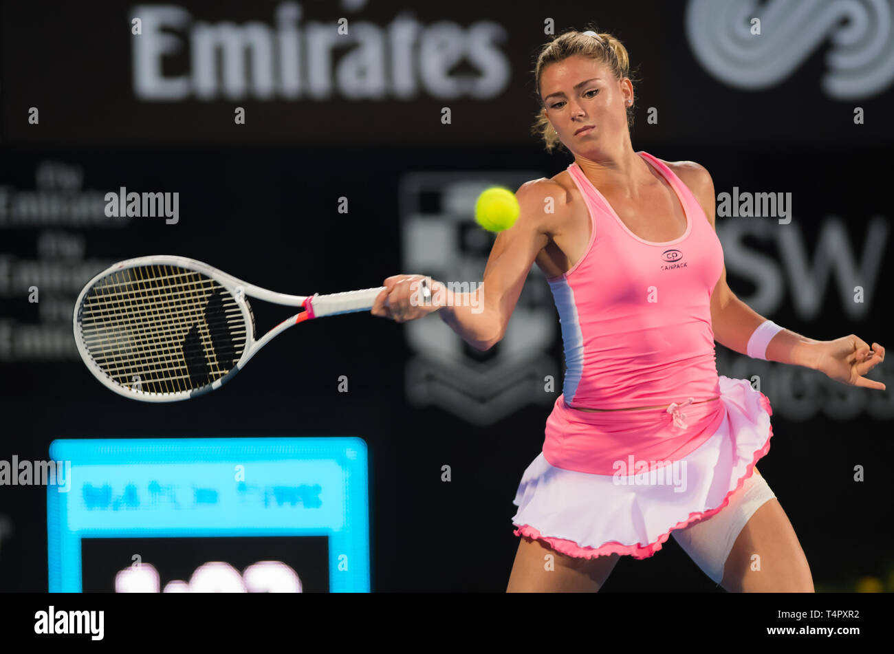 Sydney Australien 12 Januar Camila Giorgi Von Italien Im Jahr 2018 Sydney Internationalen Wta Premier Tennis Turnier Stockfotografie Alamy