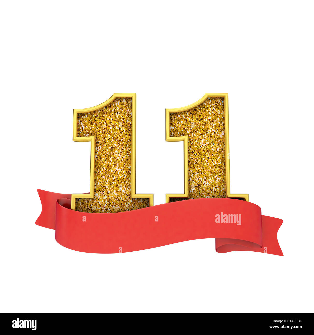 Nummer 11 Gold Glitzer Feier Mit Einem Roten Blattern Banner 3d Rendering Stockfotografie Alamy