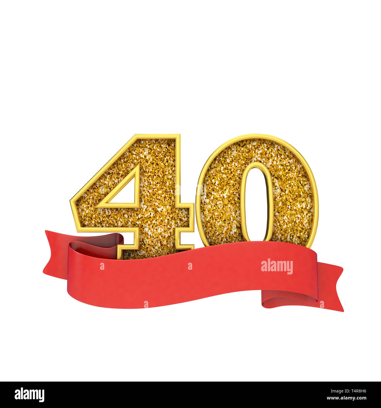 Nummer 40 gold glitzer Feier mit einem roten Blättern Banner. 3D-Rendering Stockfoto