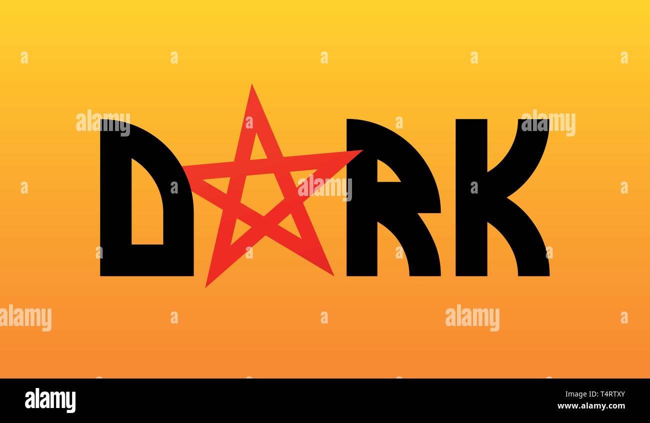 Dunkle, Vektor Symbol der Phrase mit rotem Pentagramm. Logo mit Stimmung der Gotik, Stärke und dunkel. Stock Vektor