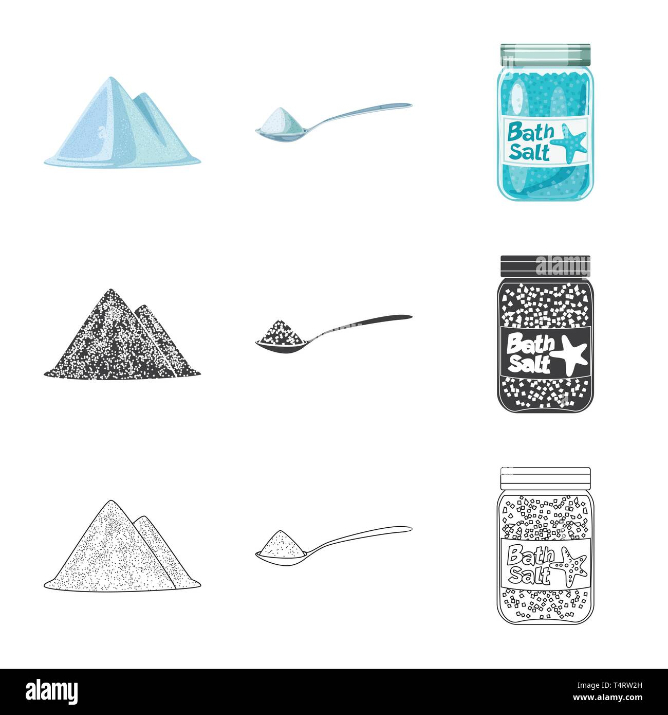 Heap, Löffel, Flaschen, salzig, Hügel, Handvoll, Badewanne, Gewürze, Spa, Pulver, Vintage, weiß, Streuen, Getreide, Mehl, Berg, Restaurant, sauber, Kochen, Meer, Natur, Backen, Salz, Nahrungsmittel-, Natrium-, Mineral, Raw, Küche, Set, Vector, Icon, Illustration, isoliert, Sammlung, Design, Element, Grafik, Zeichen, Vektor, Vektoren, Stock Vektor