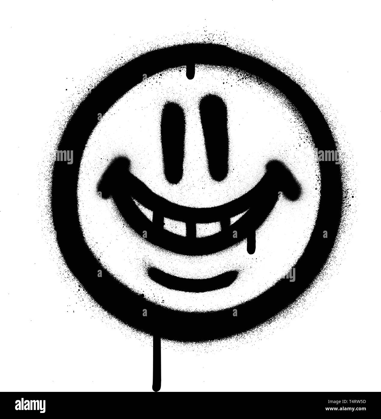 Graffiti verschmitztem Lächeln emojo gesprüht in Schwarz auf Weiß Stock Vektor