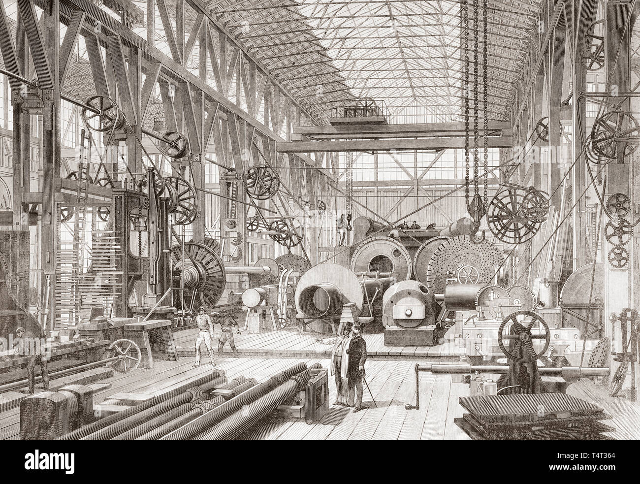 Penn's Marine Motor Factory, Greenwich, London, England, 19. Die große Maschinenhalle und dreherei. Von der Illustrated London News, veröffentlicht 1865. Stockfoto