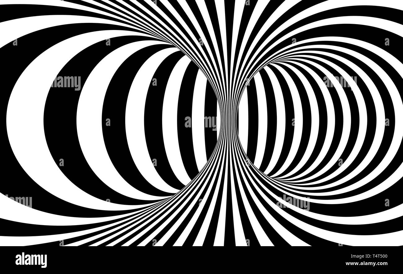 Schwarze und weiße Linien optische Täuschung. Abstrakte gestreifte Spirale vector Hintergrund Stock Vektor