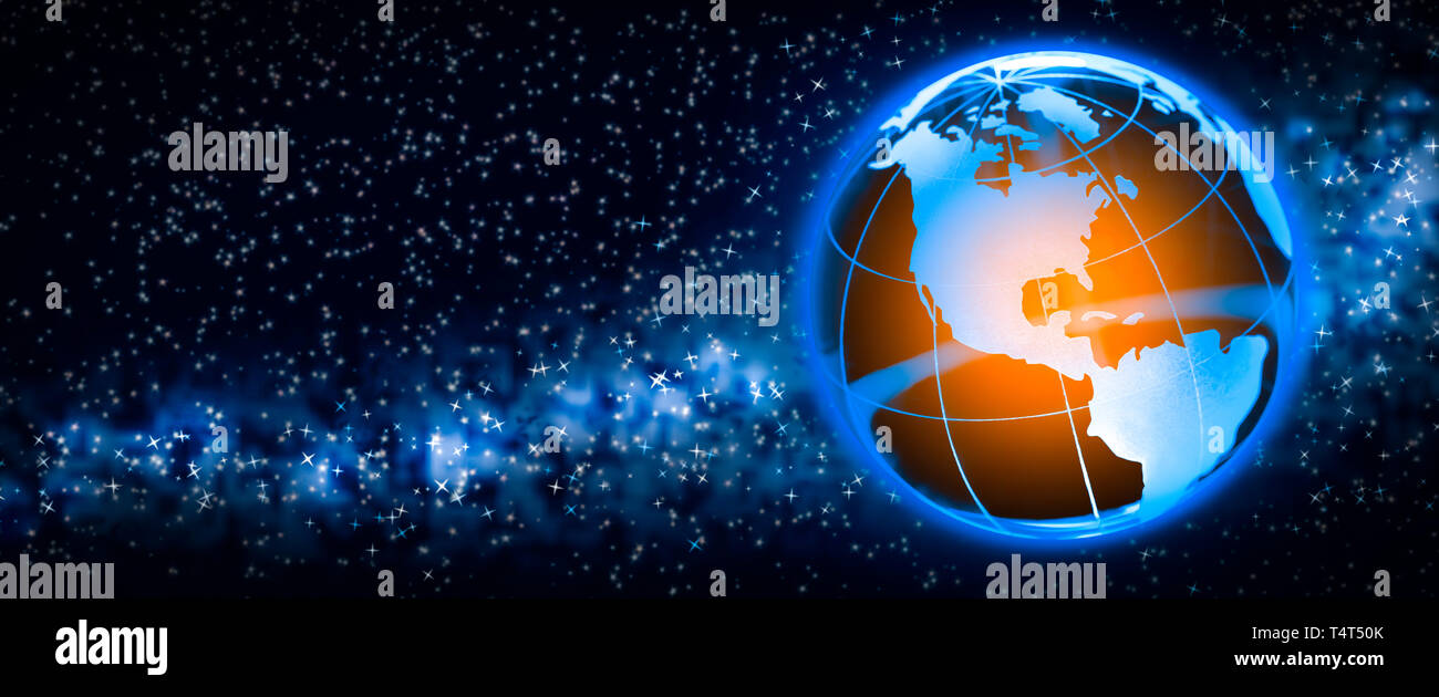 Die Erde im Weltall mit orange leuchtenden Kern/Globale Erwärmung Konzept Stockfoto