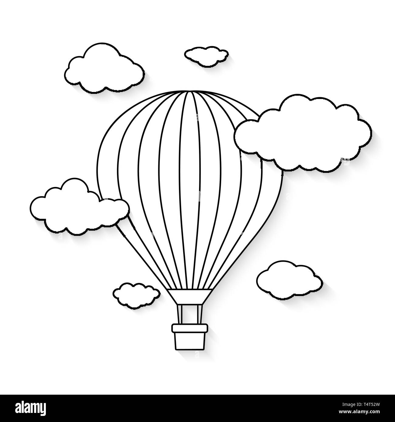 Hot Air Balloon mit Wolken für Malbuch. Vector Illustration Stock Vektor