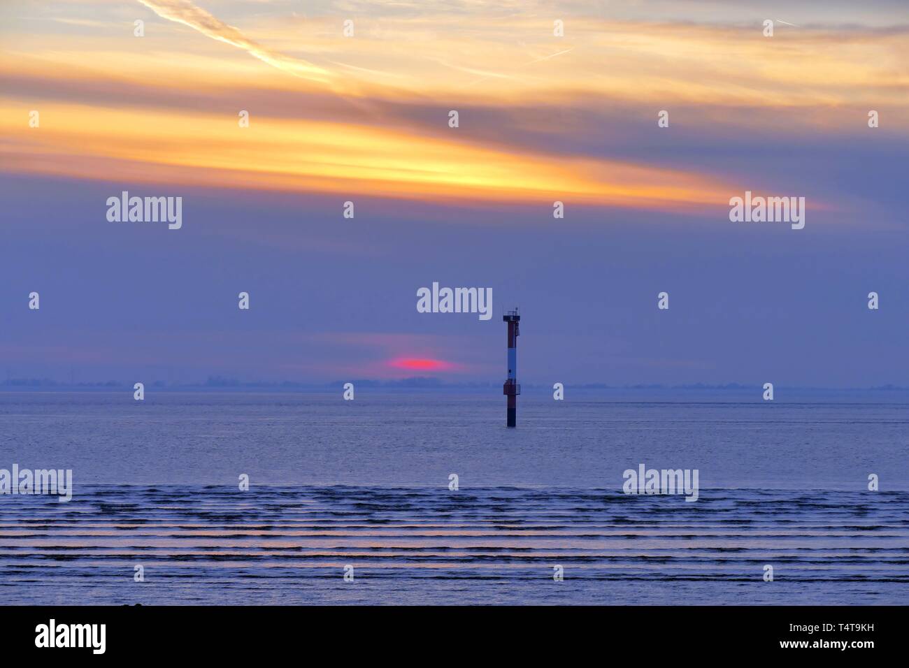 Sonnenuntergang, winter Stimmung, Weser, Cuxhaven, Deutschland, Europa Stockfoto