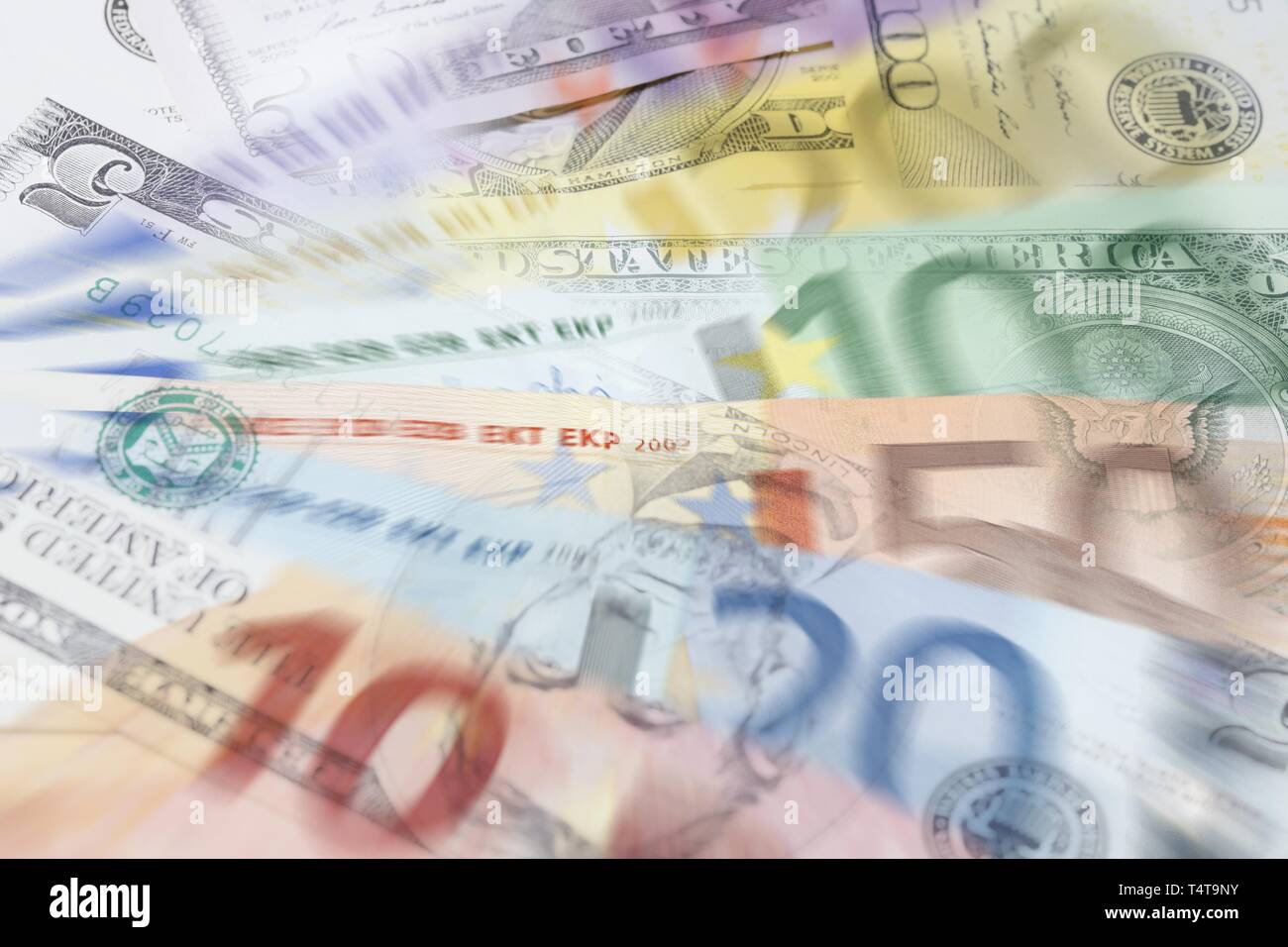 Symbol Bild Dollarscheine und Euro-banknoten Stockfoto