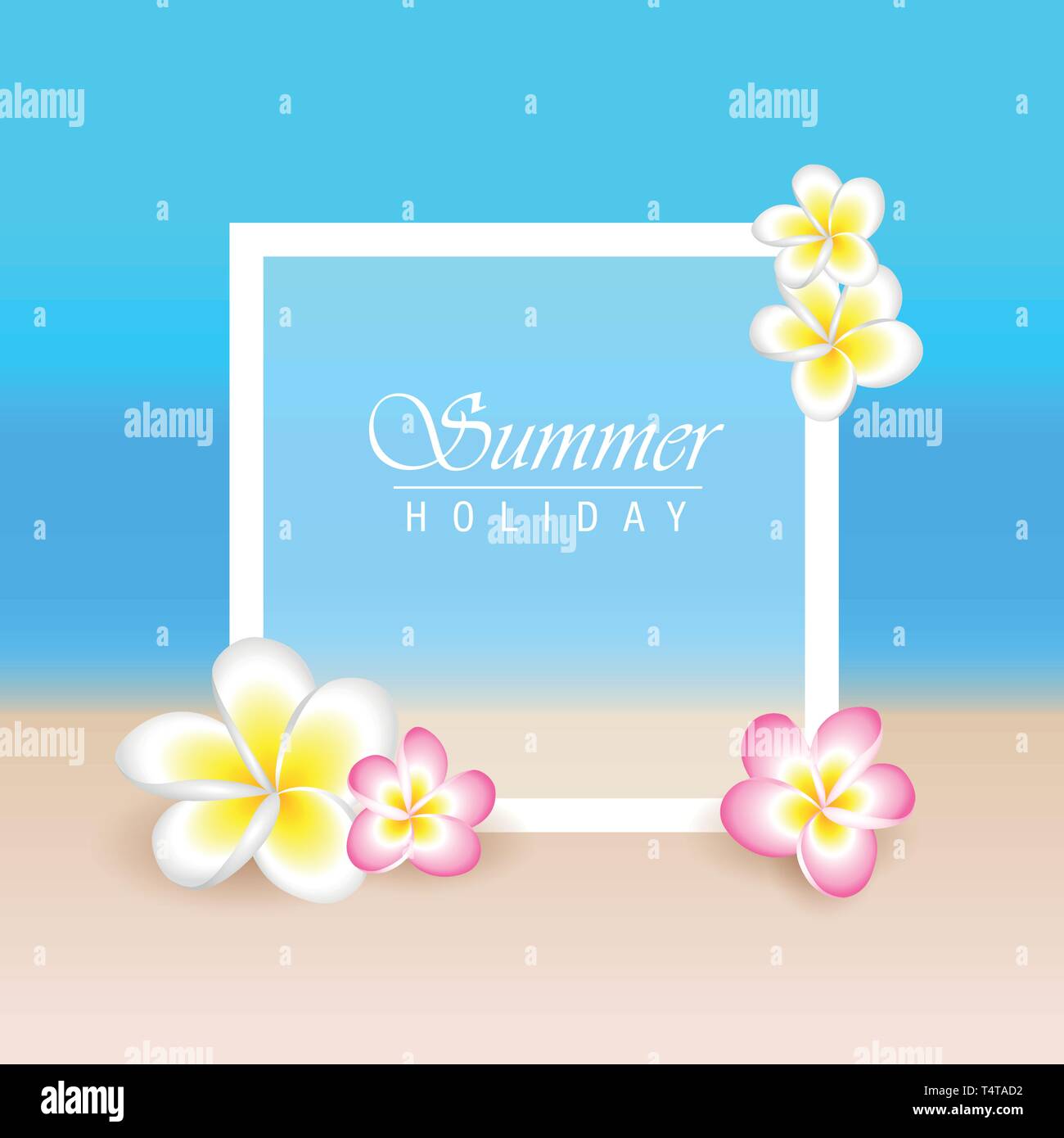 Sommer Urlaub mit exotischen Blumen frangipani Plumeria und Strand Hintergrund Vektor-illustration EPS 10. Stock Vektor