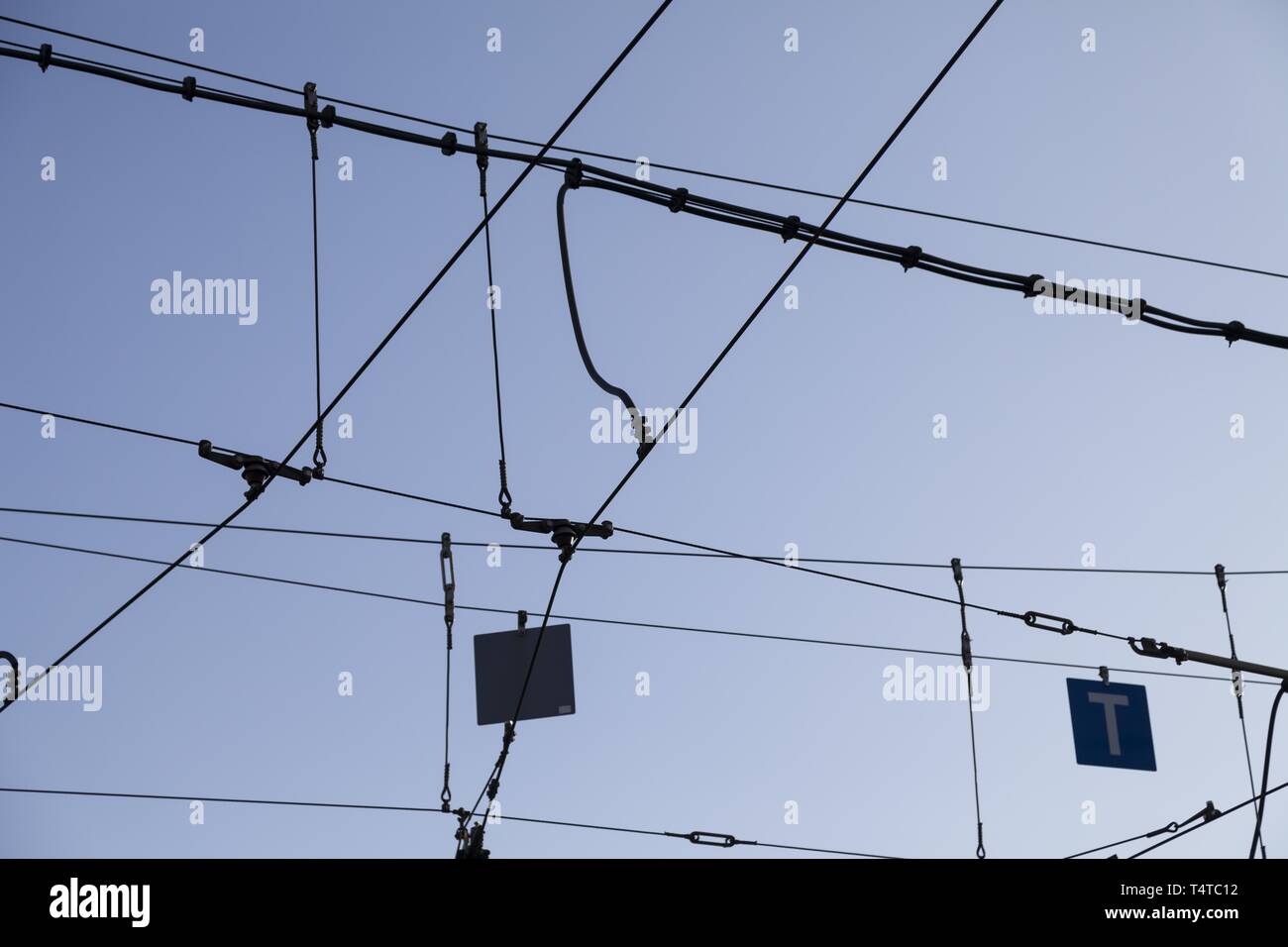 Oberleitung einer elektrischen Bahn, Deutschland, Europa Stockfoto