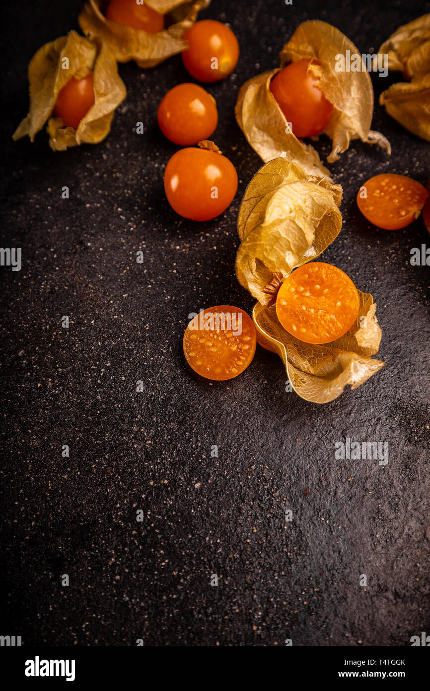 Frische organische physalis Früchte, Platz für Ihren Text Stockfoto