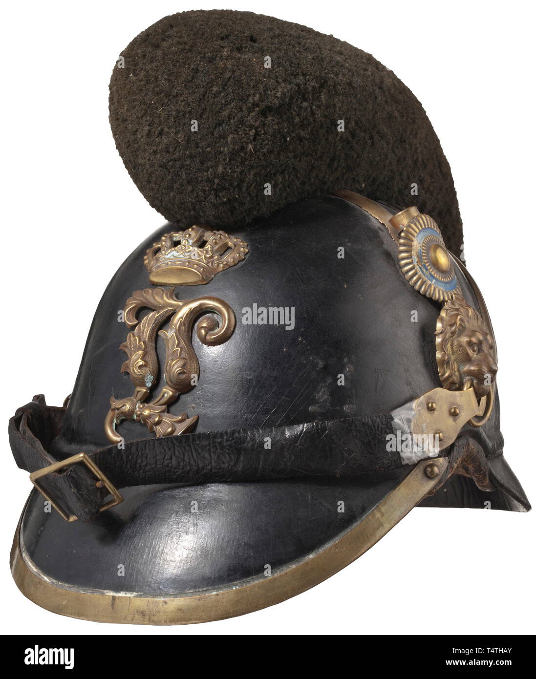 Schutzkleidung, Helme, Bayerische Helm Modell 1868 für Männer von enlistet mountd Truppen, Emblem von König Ludwig II, Additional-Rights - Clearance-Info - Not-Available Stockfoto