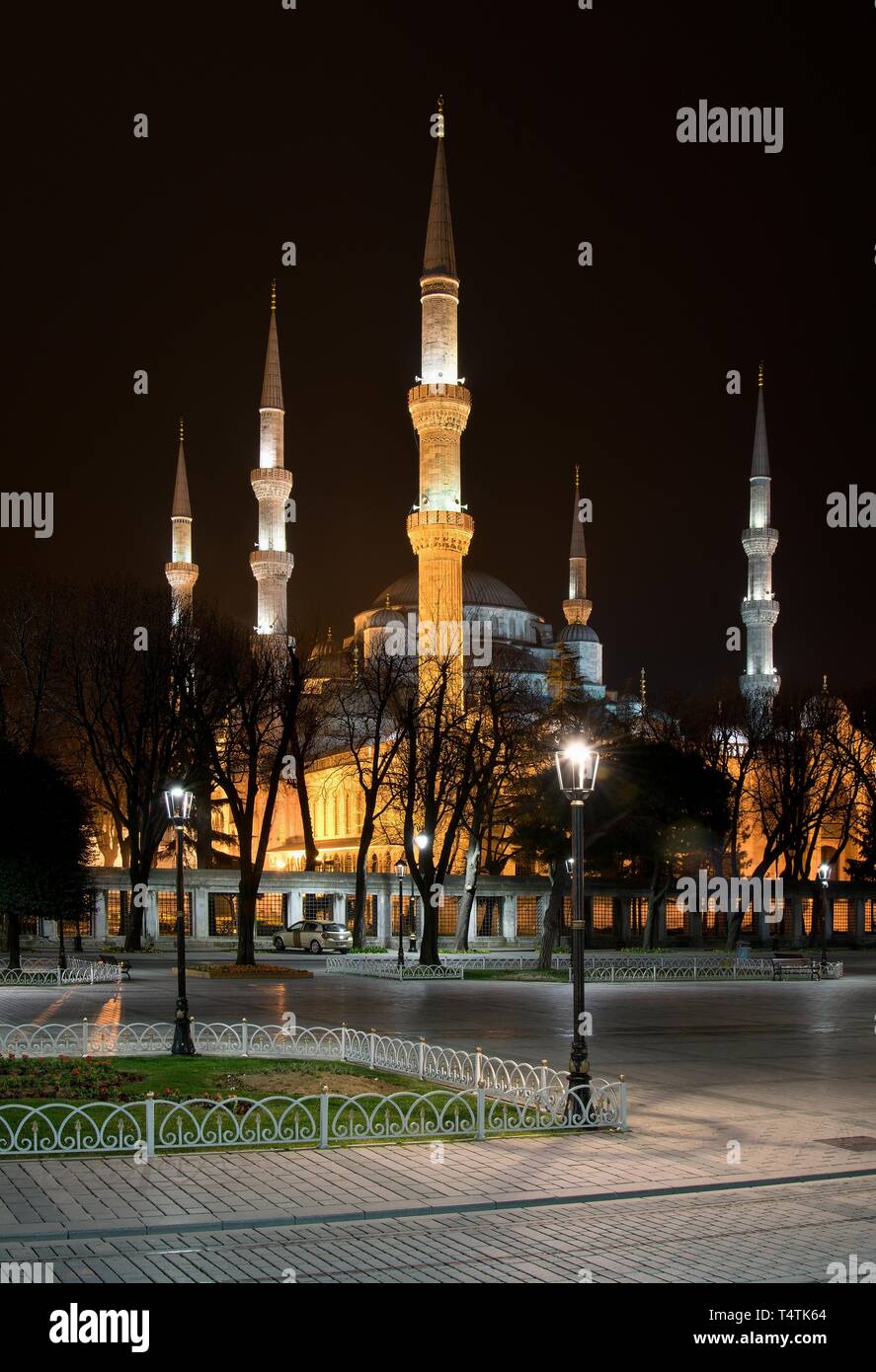 Die Blaue Moschee in Istanbul bei Nacht Stockfoto