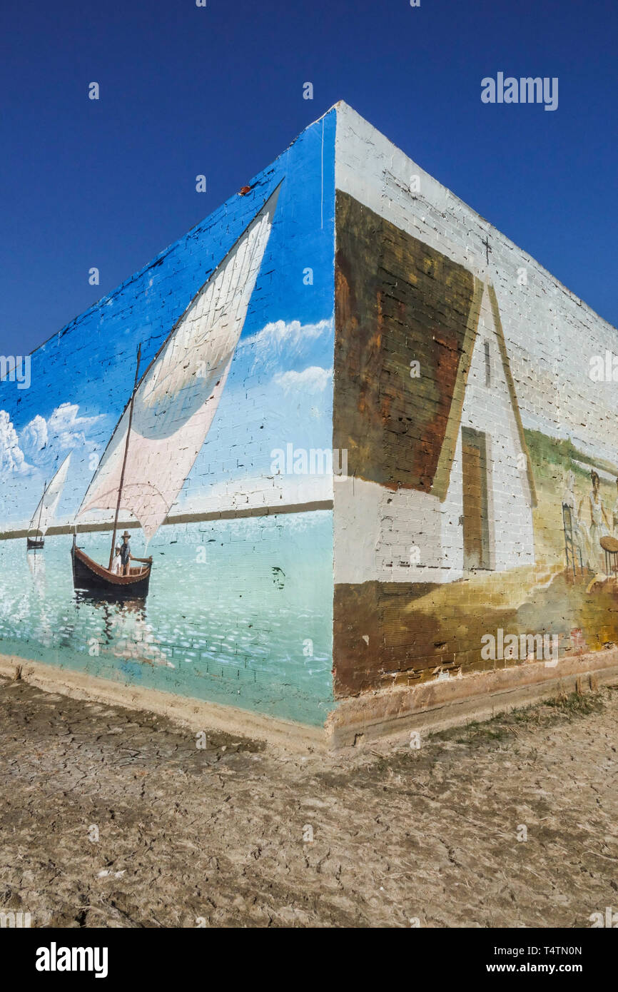 Malerei Wand auf Bauernhaus im Dorf El Palmar, Region Valencia, Naturpark Albufera Stockfoto