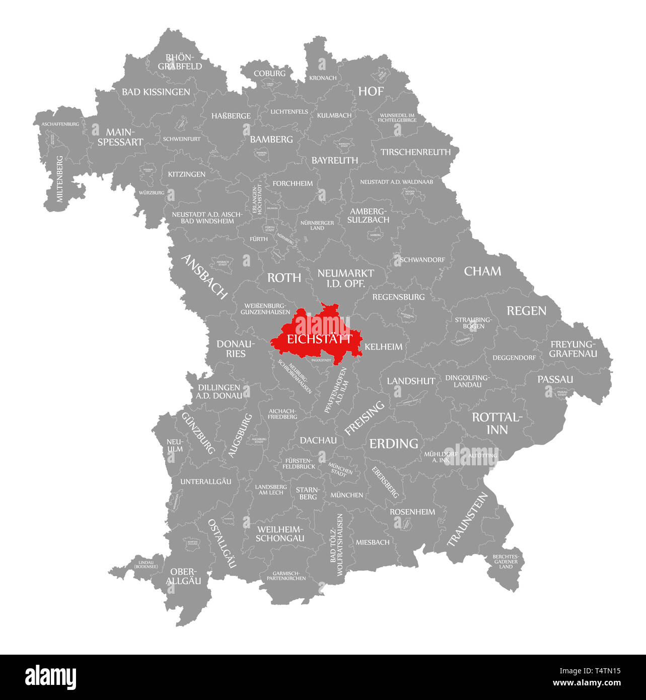 Eichstätt County in Rot hervorgehoben Karte von Bayern Deutschland