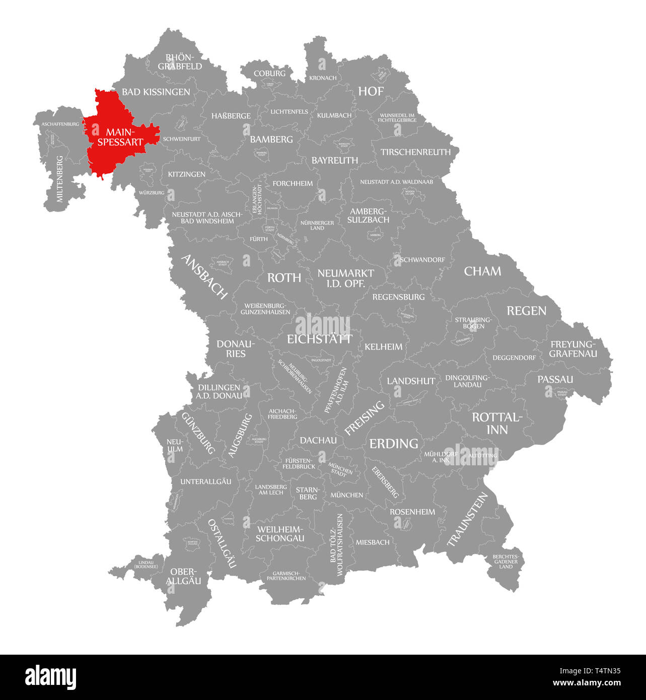 Landkreis MainSpessart in Rot Karte von Bayern