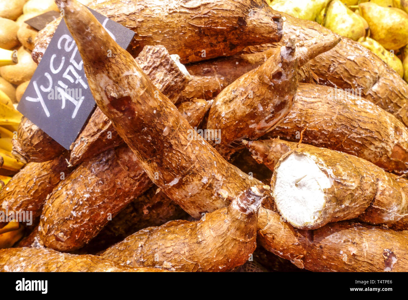 Gemüsemarkt Yucca Wurzel Wurzeln Stockfoto