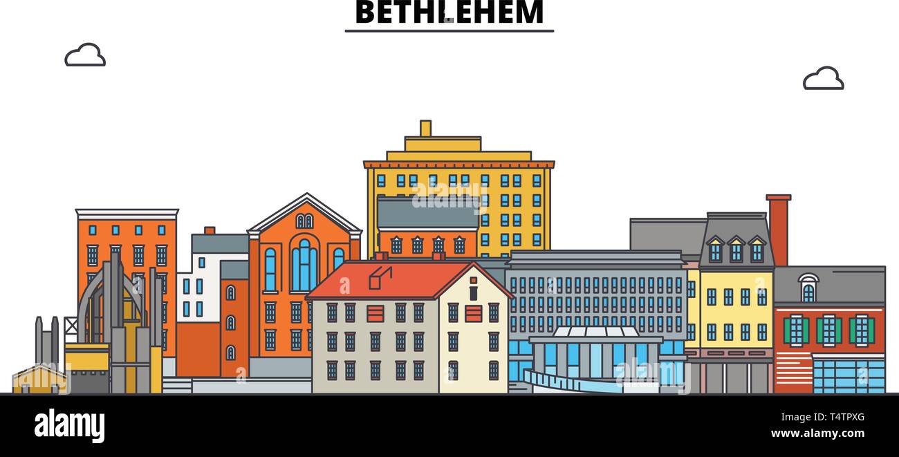 Bethlehem, USA, umriss Reisen skyline Vector Illustration. Stock Vektor