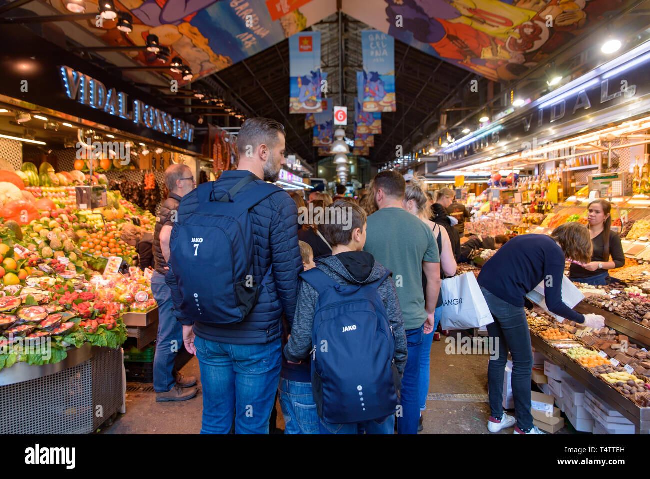 Der Mercat de Sant Josep de la Boqueria, einen typischen spanischen Markt in Barcelona, Spanien Stockfoto