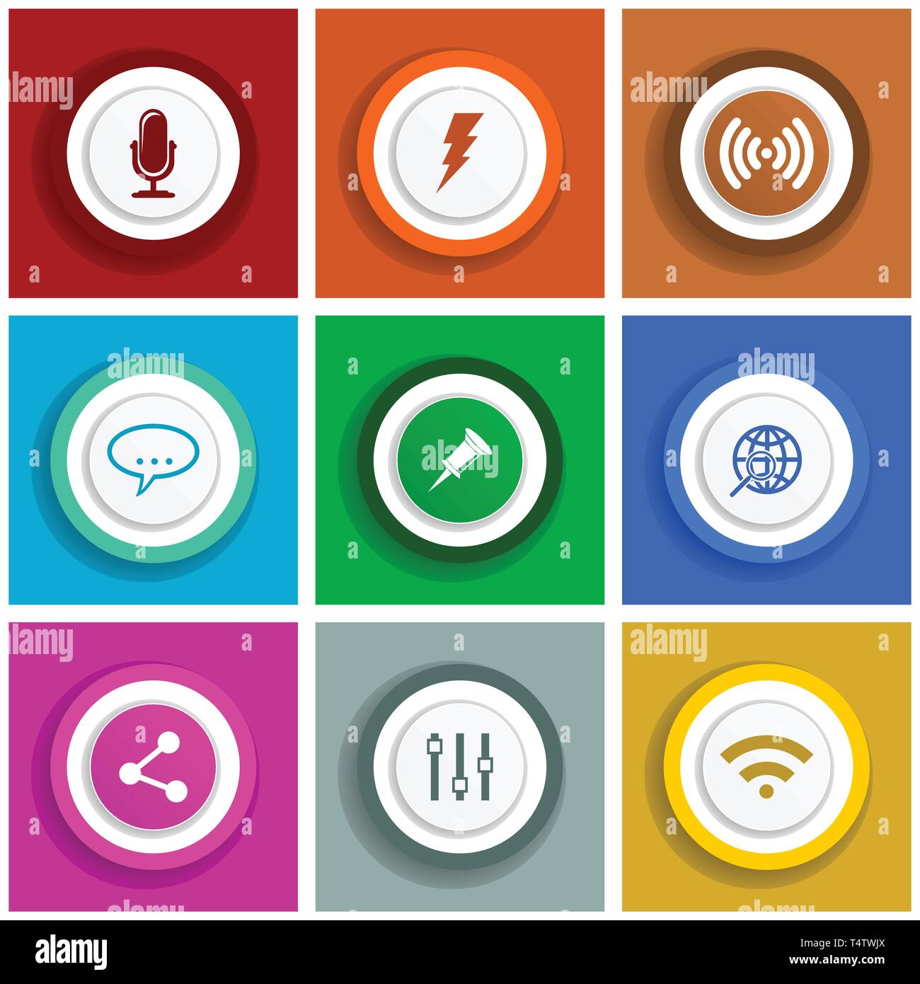 Flaches Design Icon Set, internet Vektorgrafiken, social media Zeichen in eps 10. Stock Vektor