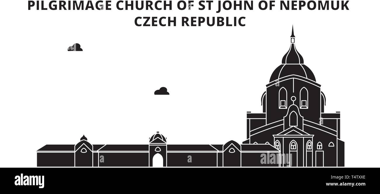 Tschechische Republik, Wallfahrtskirche des hl. Johannes von Nepomuk, Reisen skyline Vector Illustration. Stock Vektor