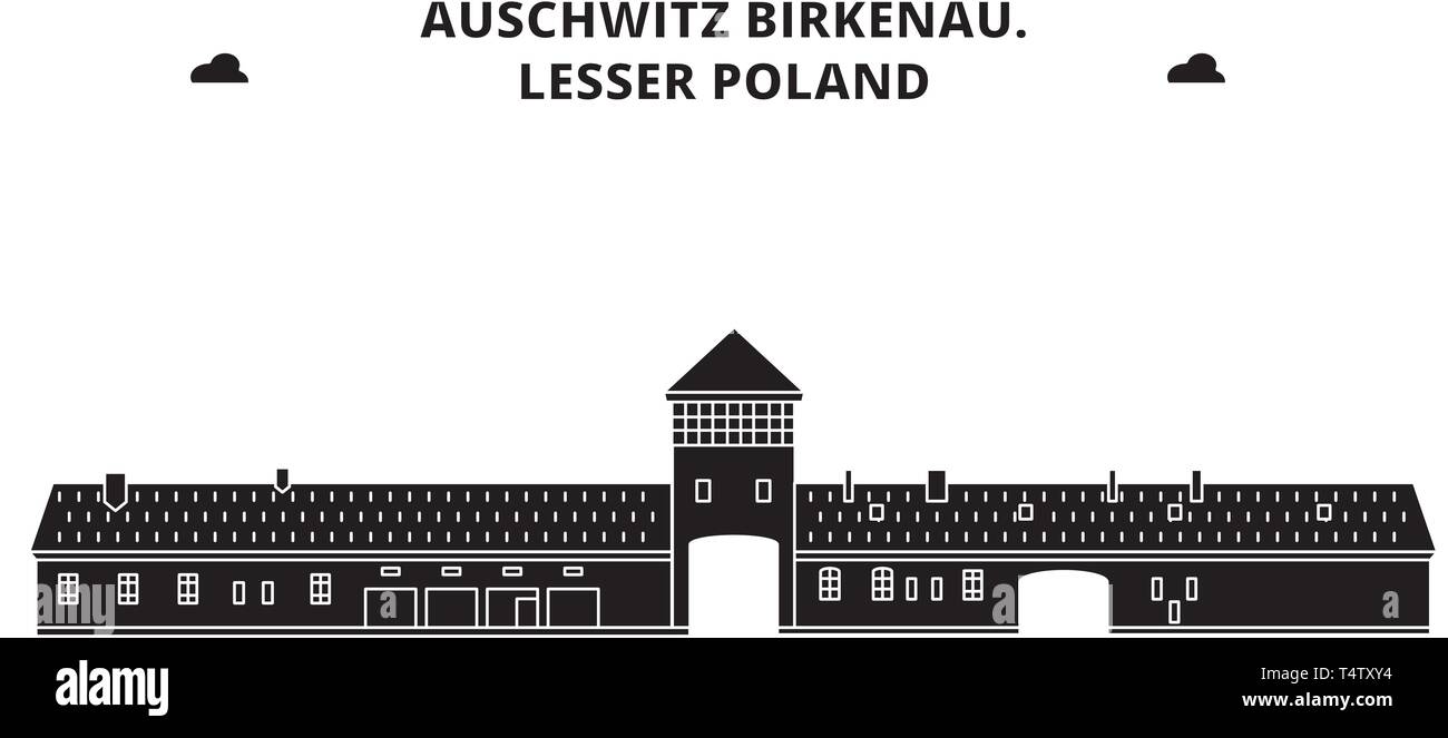 Polen, Auschwitz Birkenau, Reisen skyline Vector Illustration. Stock Vektor