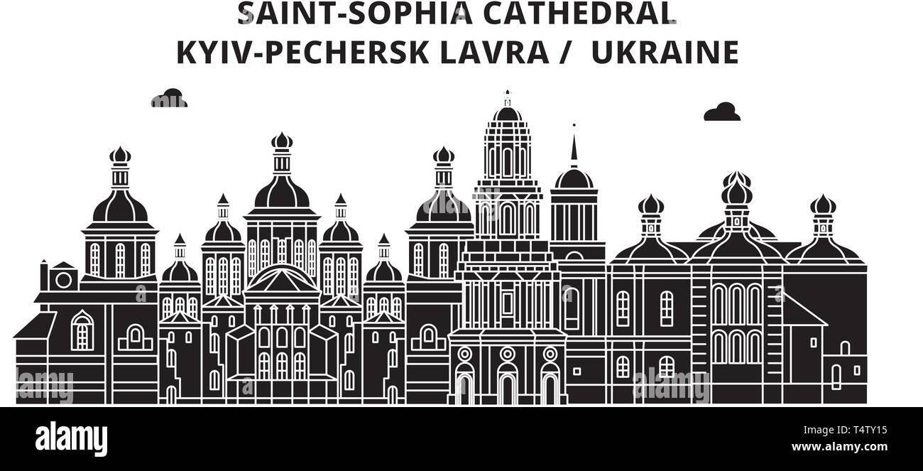 Ukraine, Kiew, Pechersk Lavra, Reisen skyline Vector Illustration. Stock Vektor