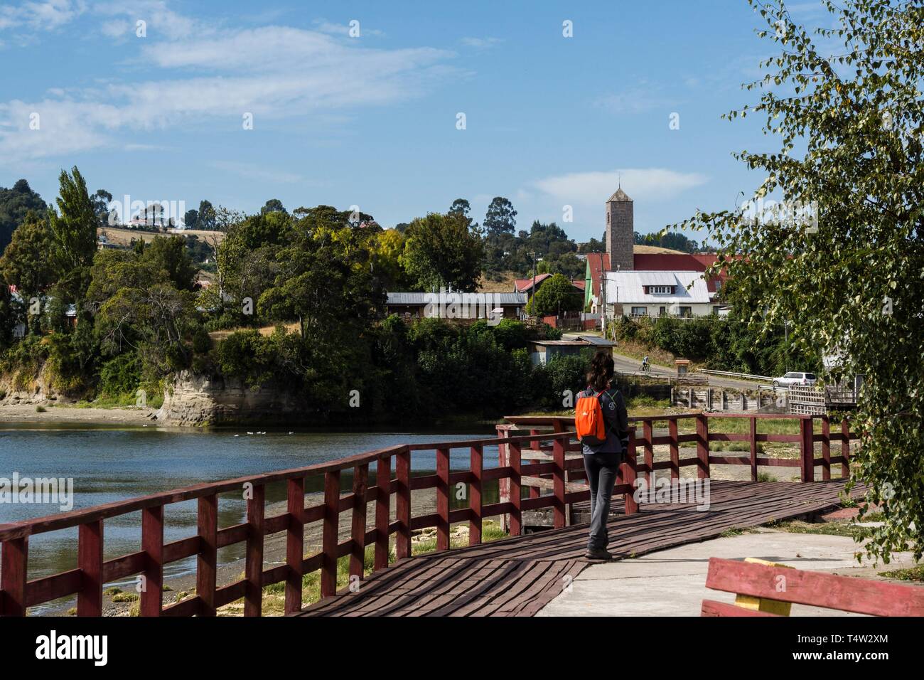 Curaco de Vélez, Región de Los Lagos, Isla de Quinchao, Archipiélago de Chiloé, Provincia de Chiloé, Región de Los Lagos, Patagonien, República de Chile, América del Sur. Stockfoto