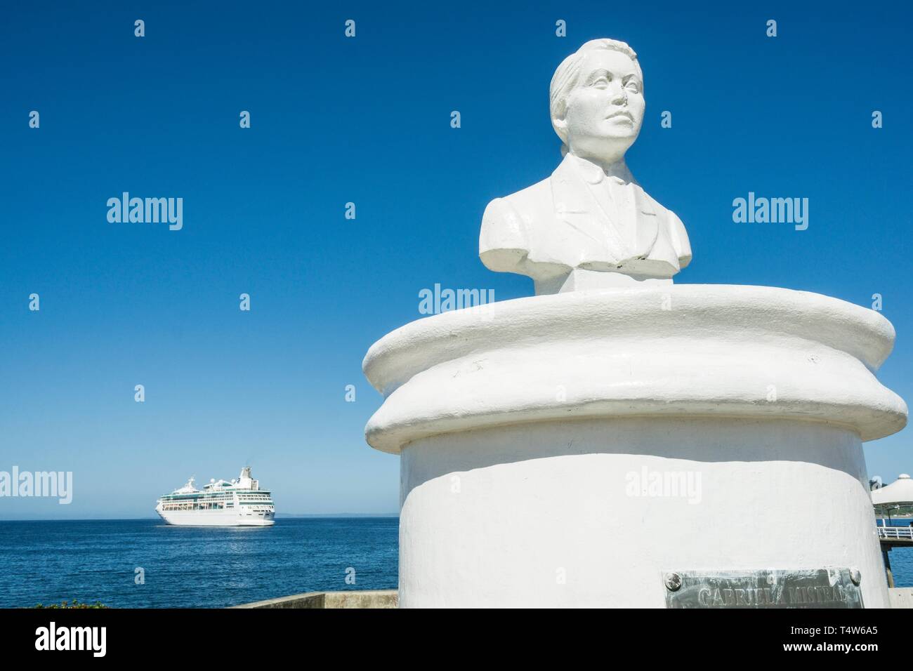 Gabriela Mistral, Premio Nobel de literatura, Costanera, Puerto Montt, Provincia de Llanquihue, Región de Los Lagos. Patagonien, República de Chile, América del Sur. Stockfoto