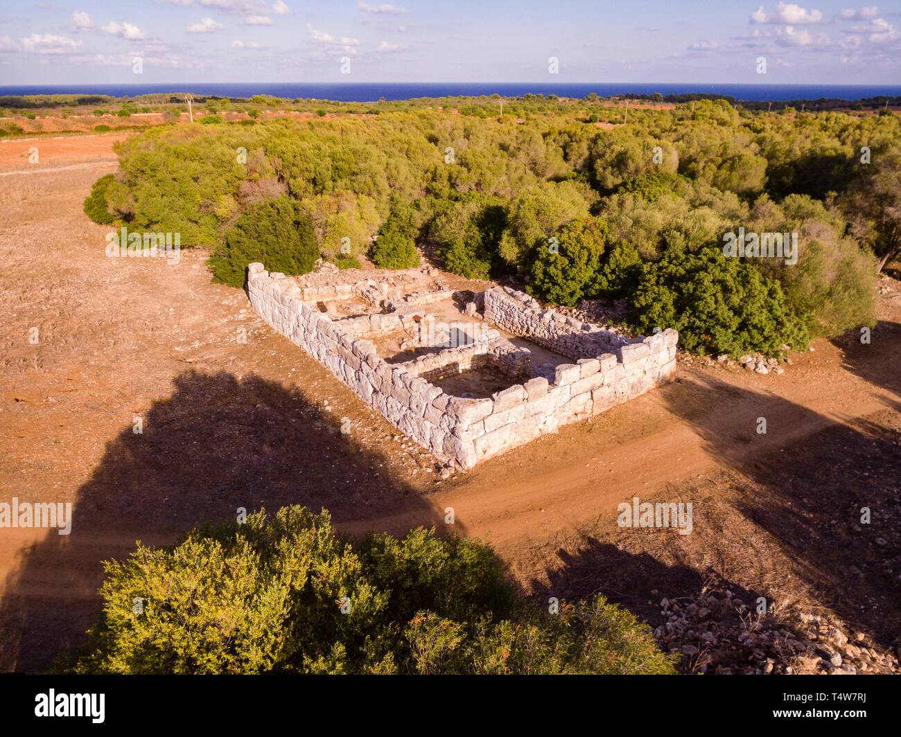 Hospitalet Vell, Edificio rechteckige de arquitectura ciclópea, núcleo de hábitat talayótico, término Municipal de Manacor, Mallorca, Balearen, Spanien, Europa. Stockfoto